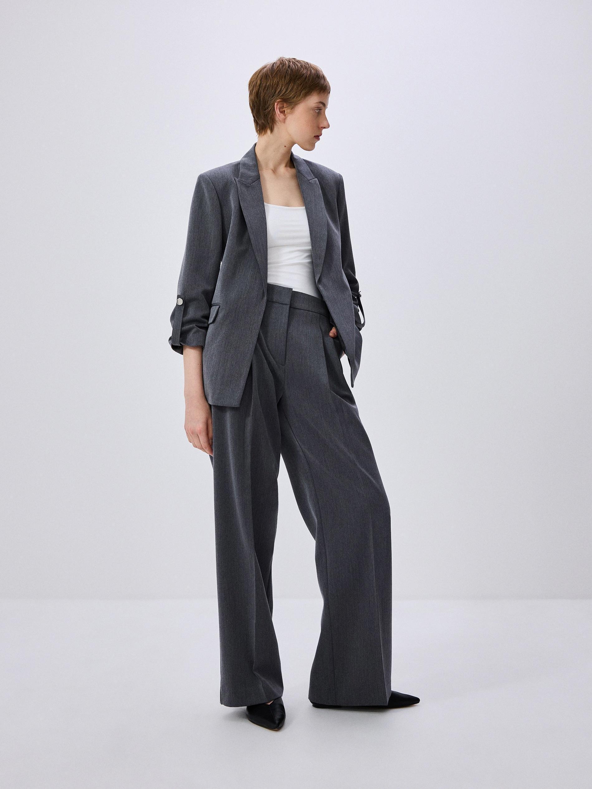 Grey Plain Oversized Blazer, , large image number 1