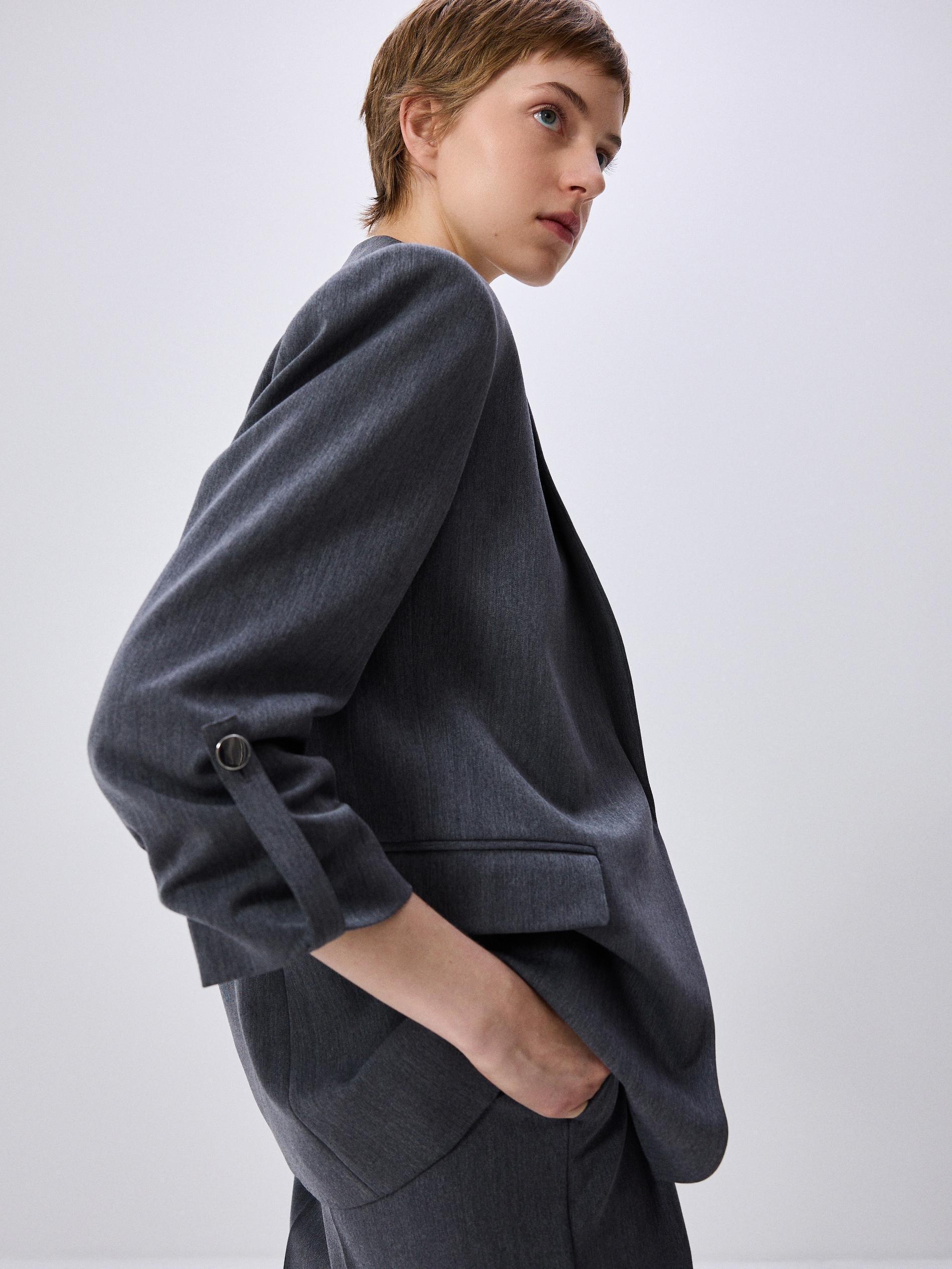 Grey Plain Oversized Blazer, , large image number 2