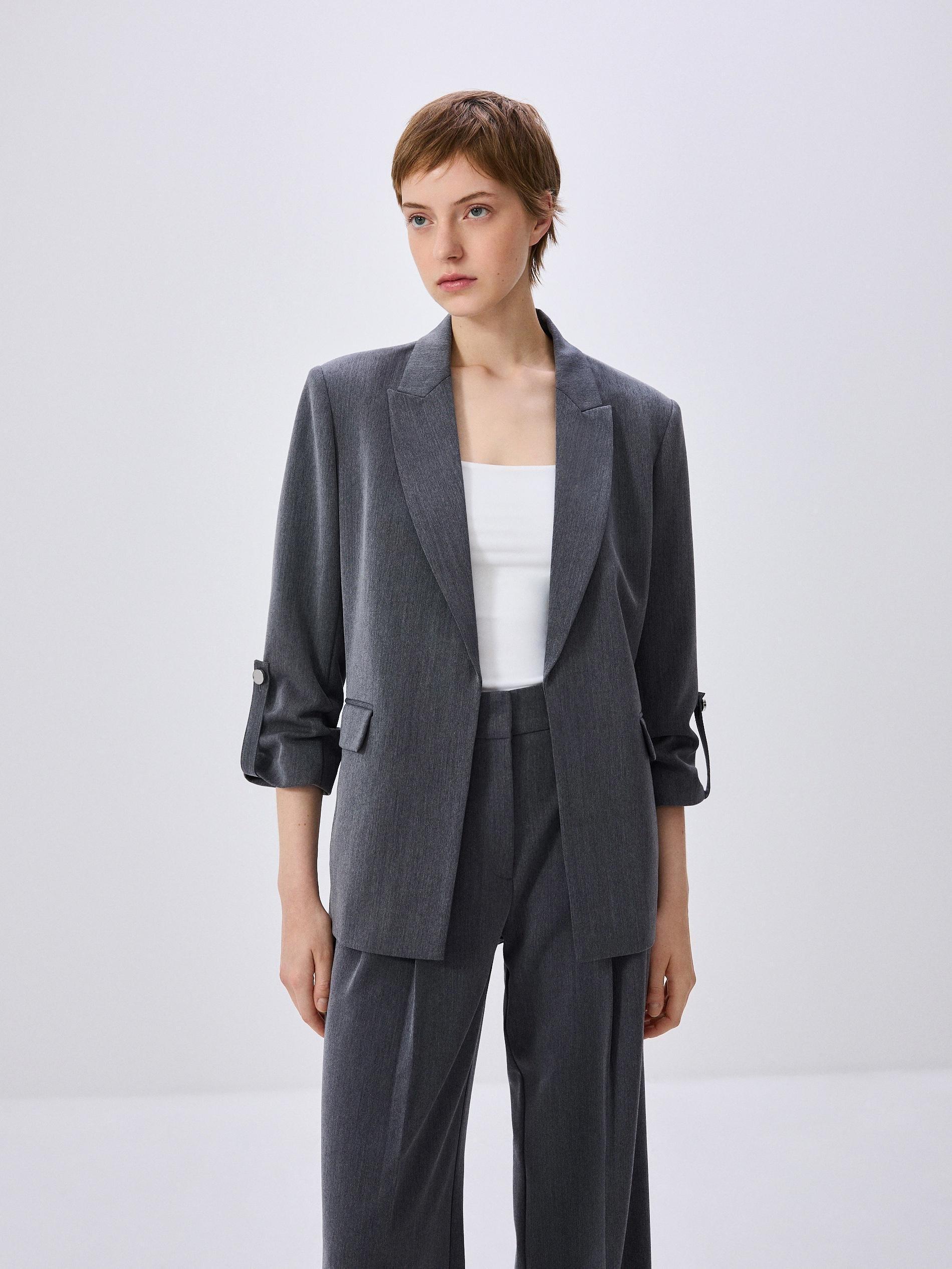 Grey Plain Oversized Blazer, , large image number 3