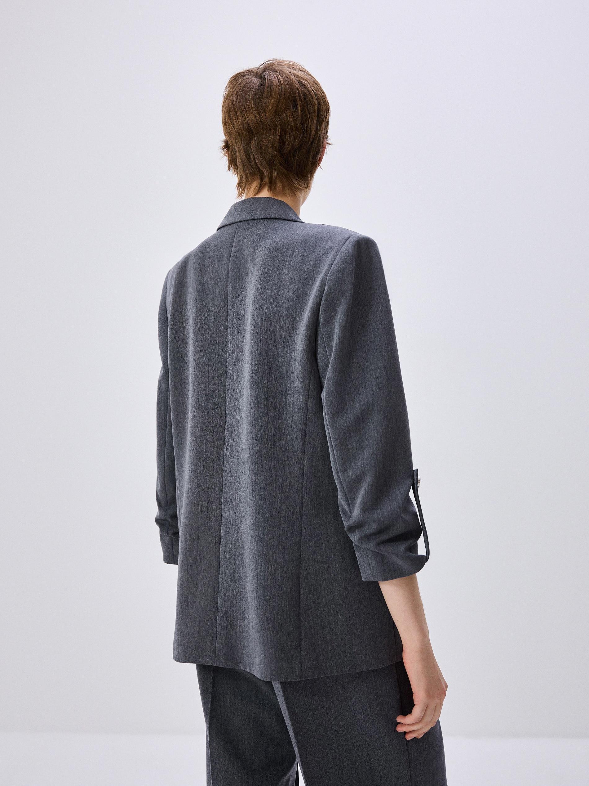 Grey Plain Oversized Blazer, , large image number 4