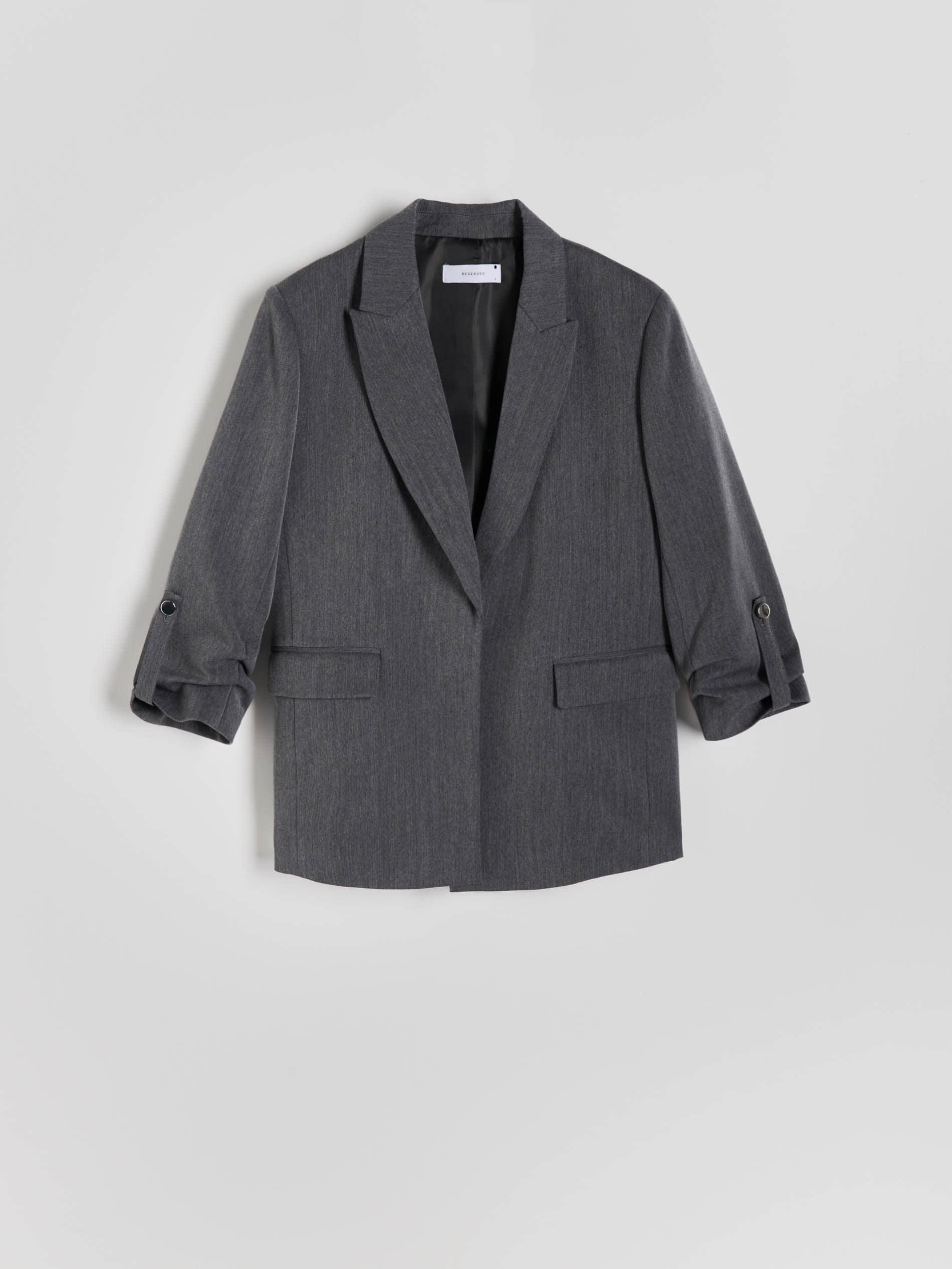 Grey Plain Oversized Blazer, , large image number 5