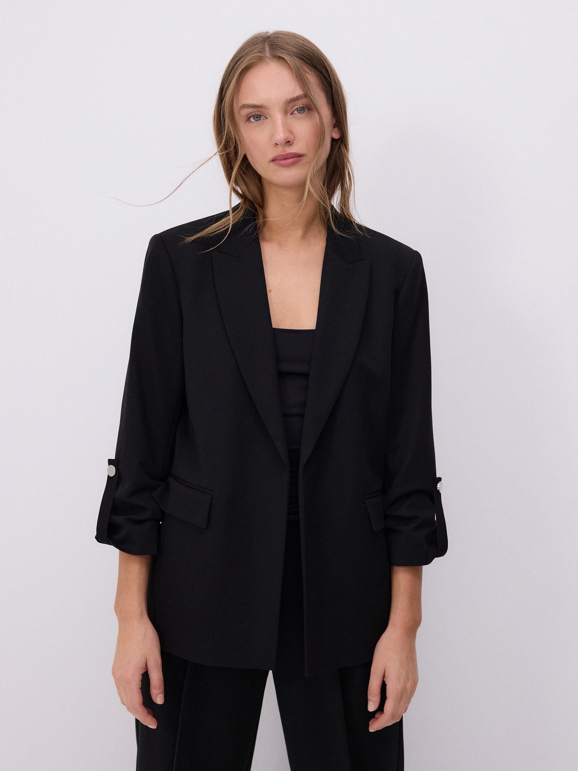 Black Single Breasted Blazer, , large image number 0