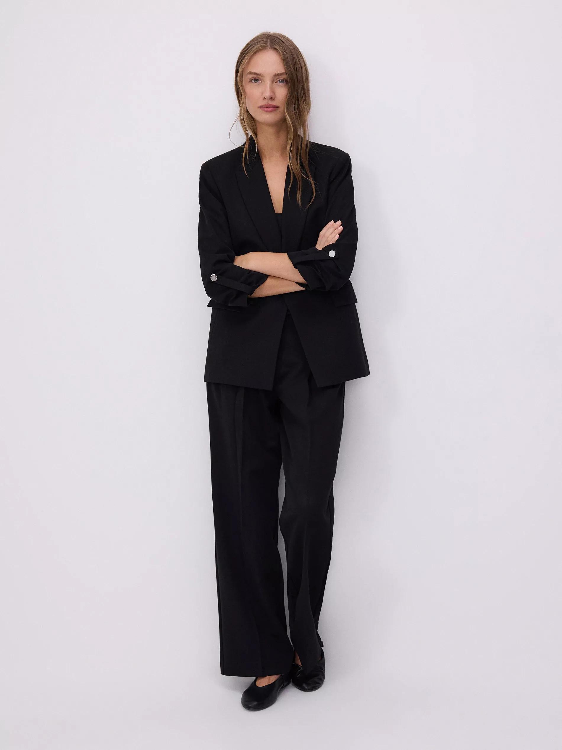 Black Single Breasted Blazer, , large image number 1