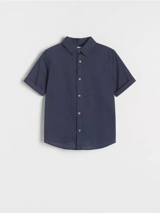 Navy Linen Rich Shirt, Kids Boys, , large image number 0