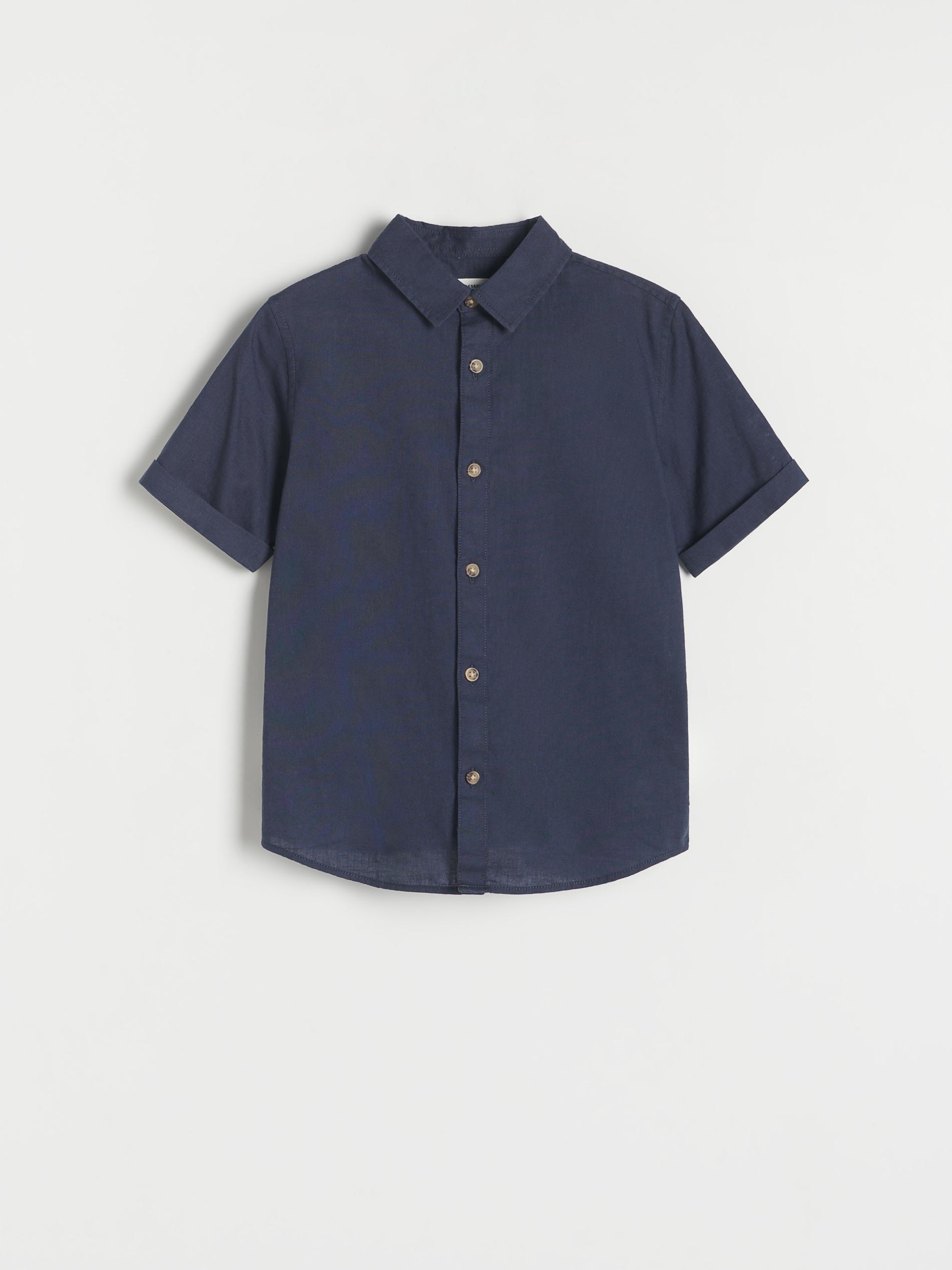 Navy Linen Rich Shirt, Kids Boys, , large image number 1