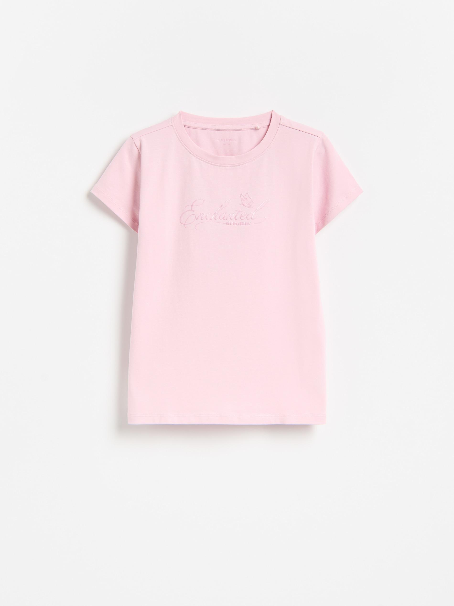 Pink T-Shirt With Embroidered Slogan, Pink, medium