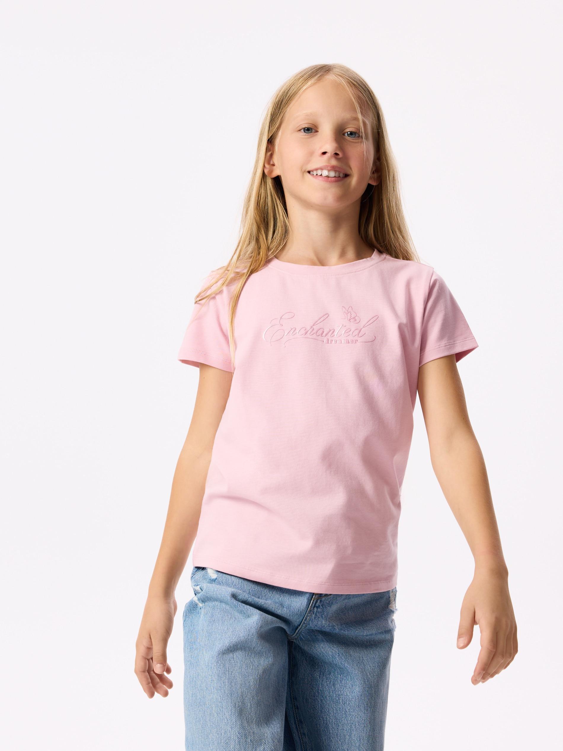 Pink T-Shirt With Embroidered Slogan, Pink, large image number 3