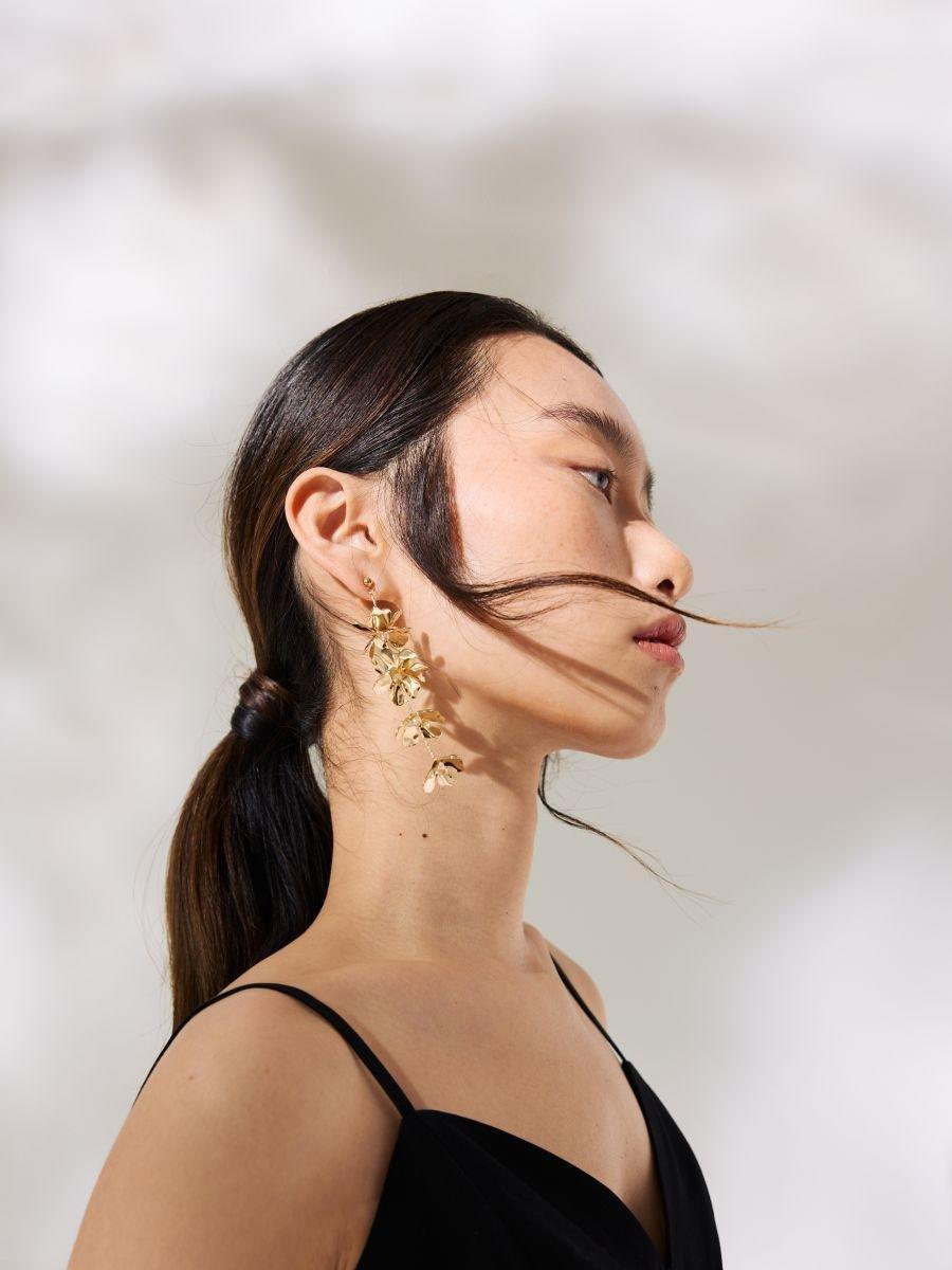 Gold Long Earrings, Golden, large image number 2