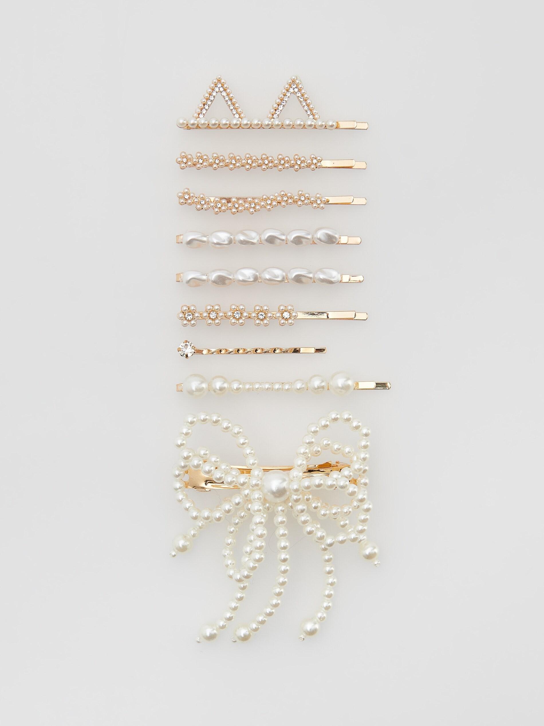 White Hairpins And Hair Clip Set, , large image number 0