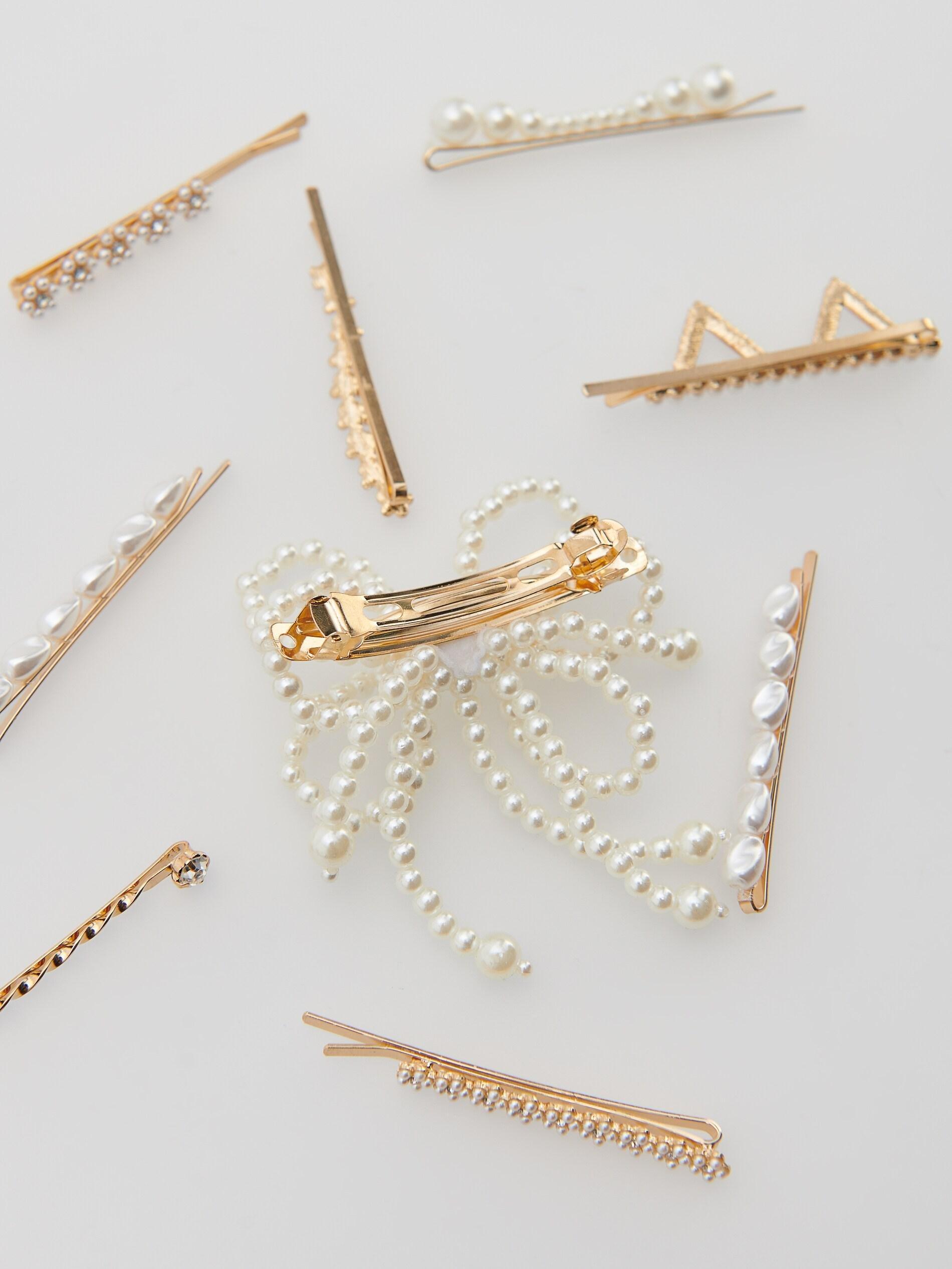 White Hairpins And Hair Clip Set, , large image number 3