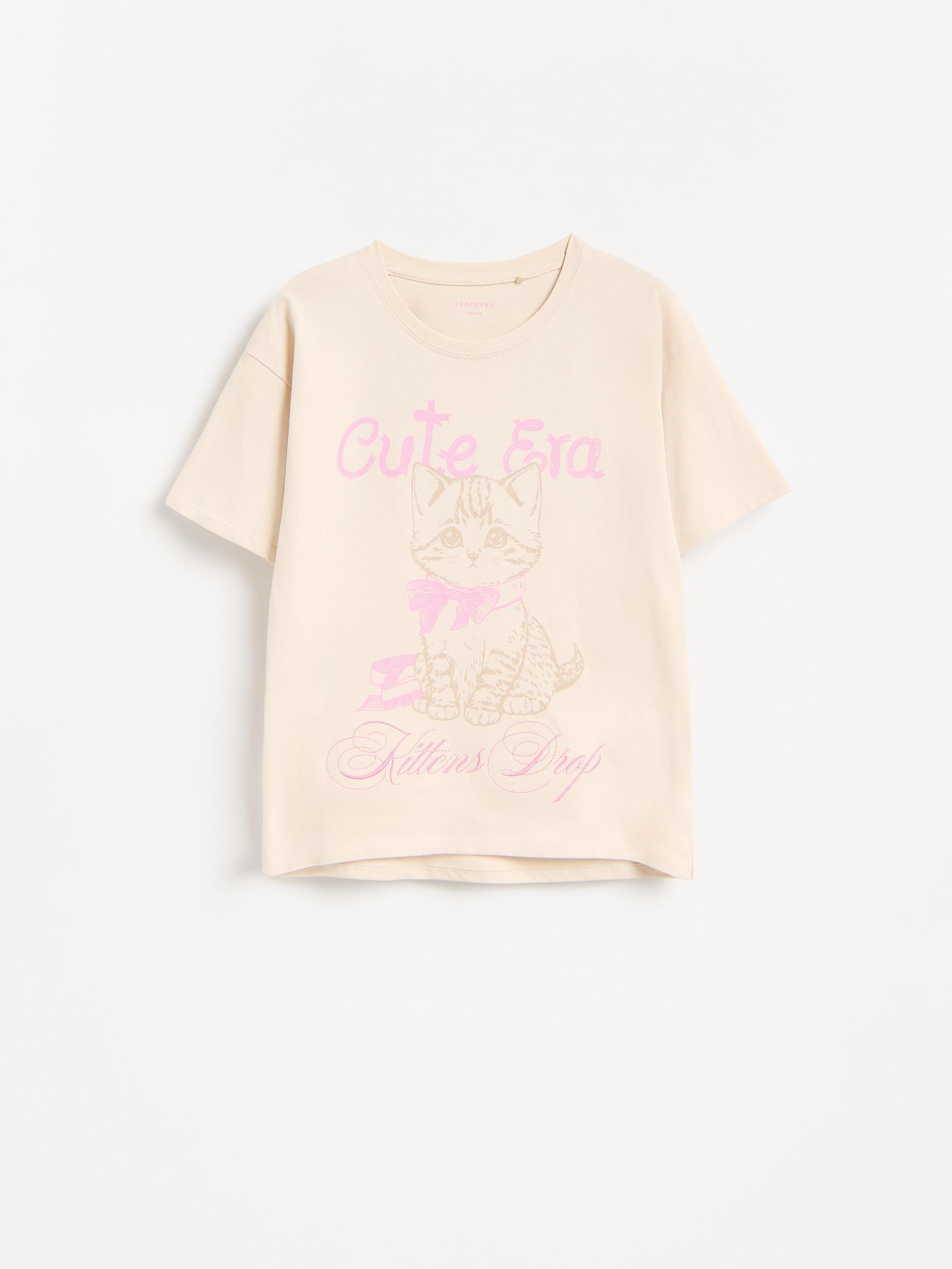 Beige Loose T-Shirt With Print, Beige, large image number 0