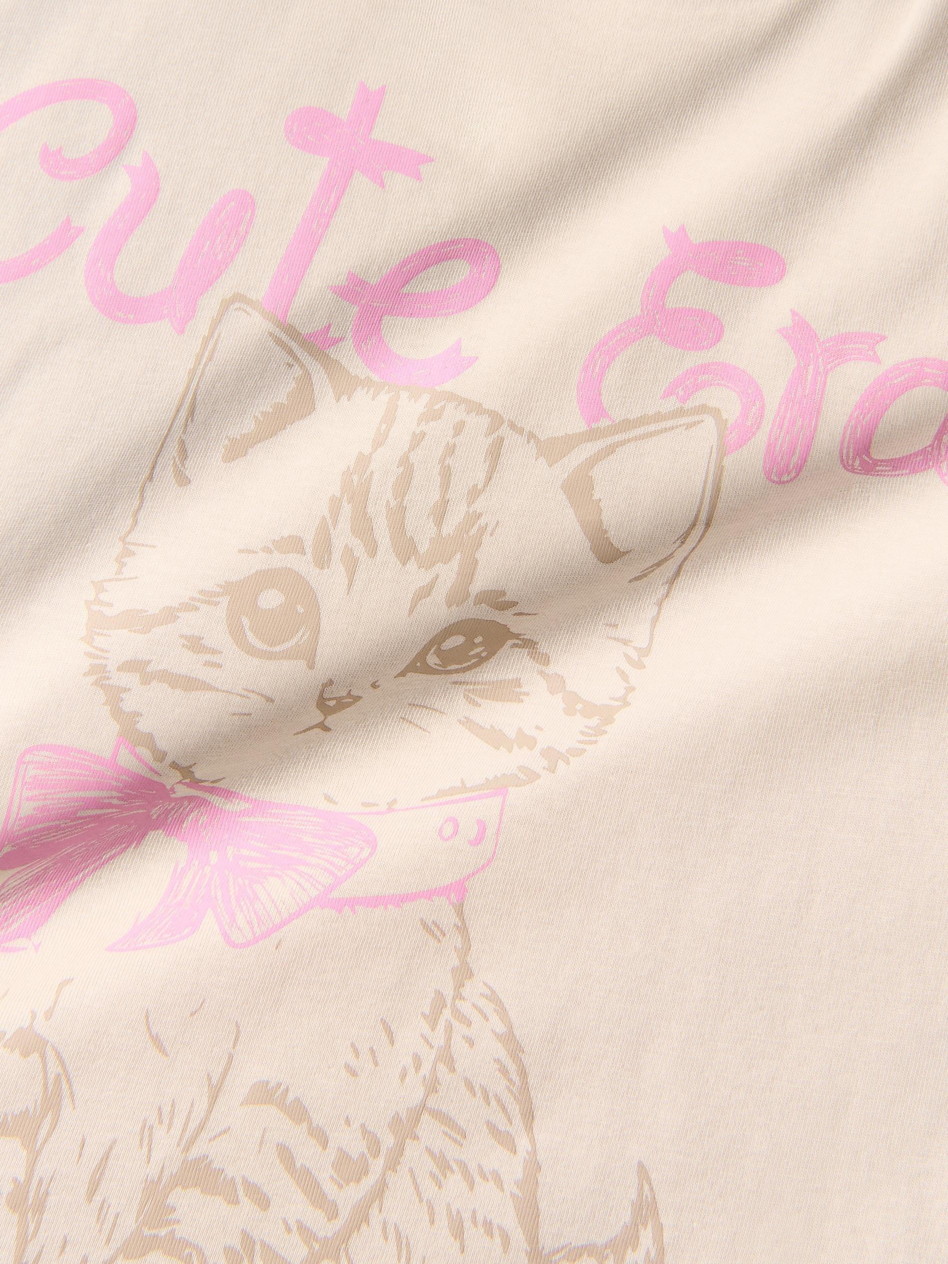 Beige Loose T-Shirt With Print, Beige, large image number 1