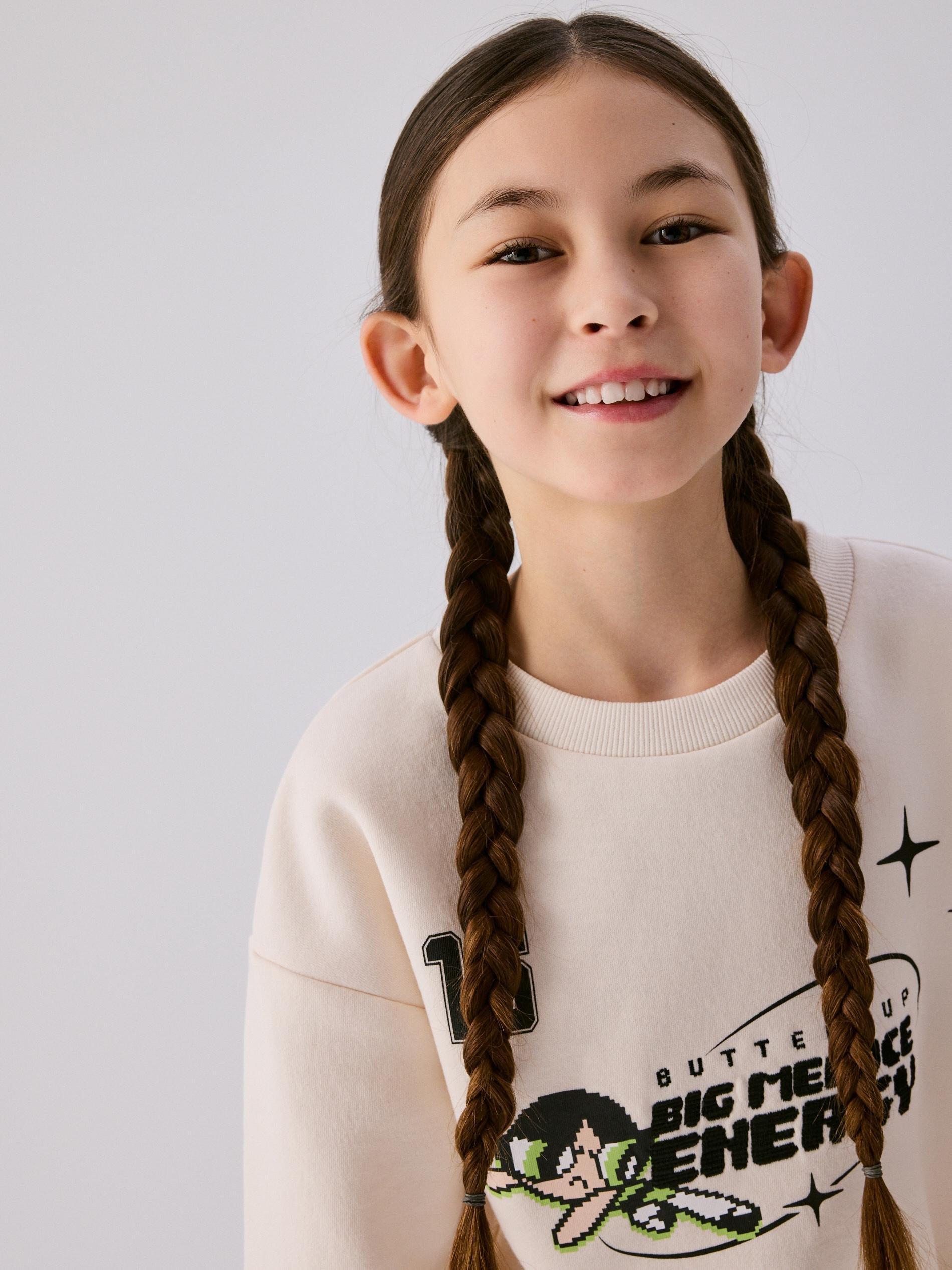 Beige Powerpuff Girls Sweatshirt, Ivory, large image number 0