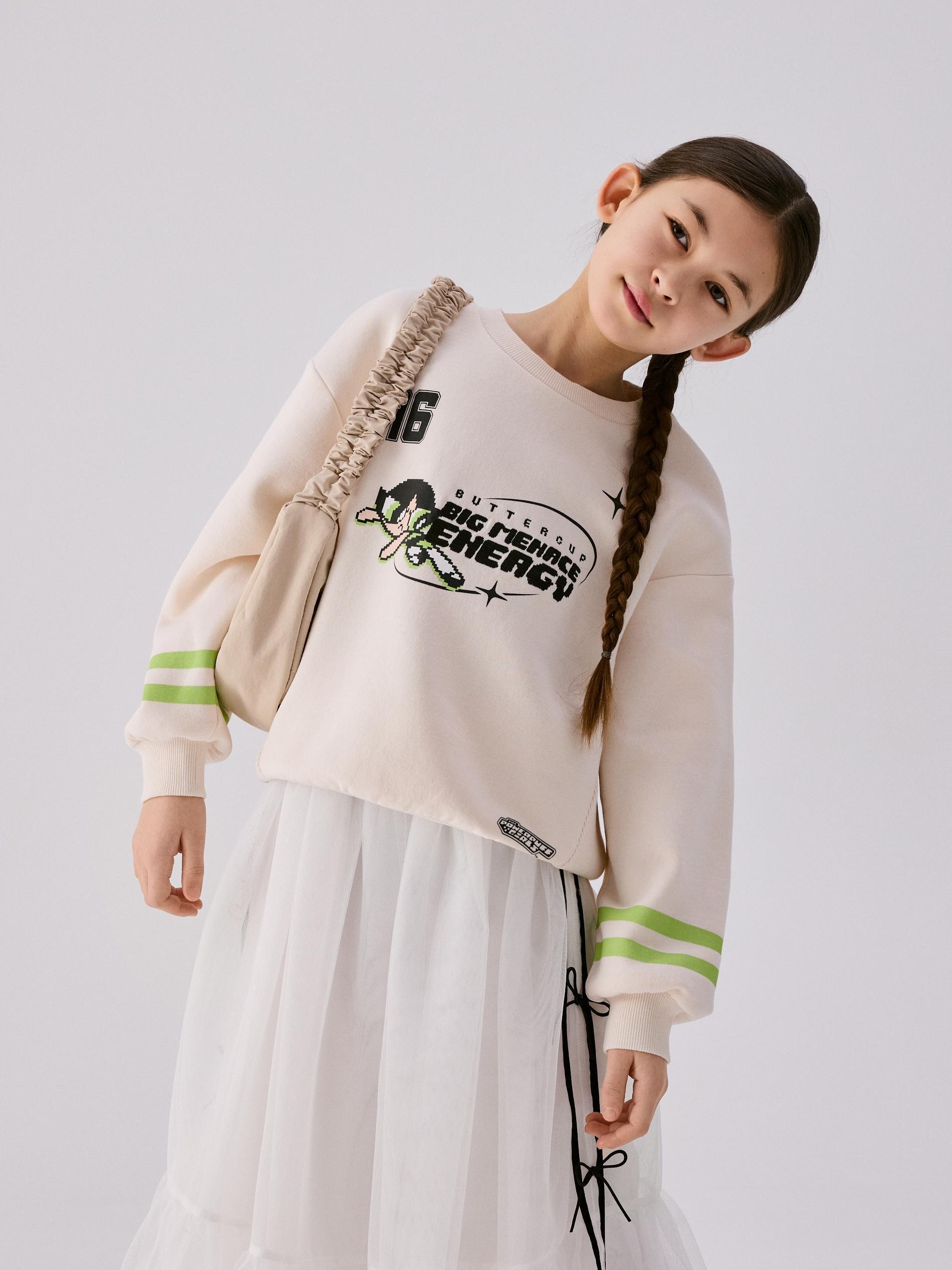 Beige Powerpuff Girls Sweatshirt, Ivory, large image number 2