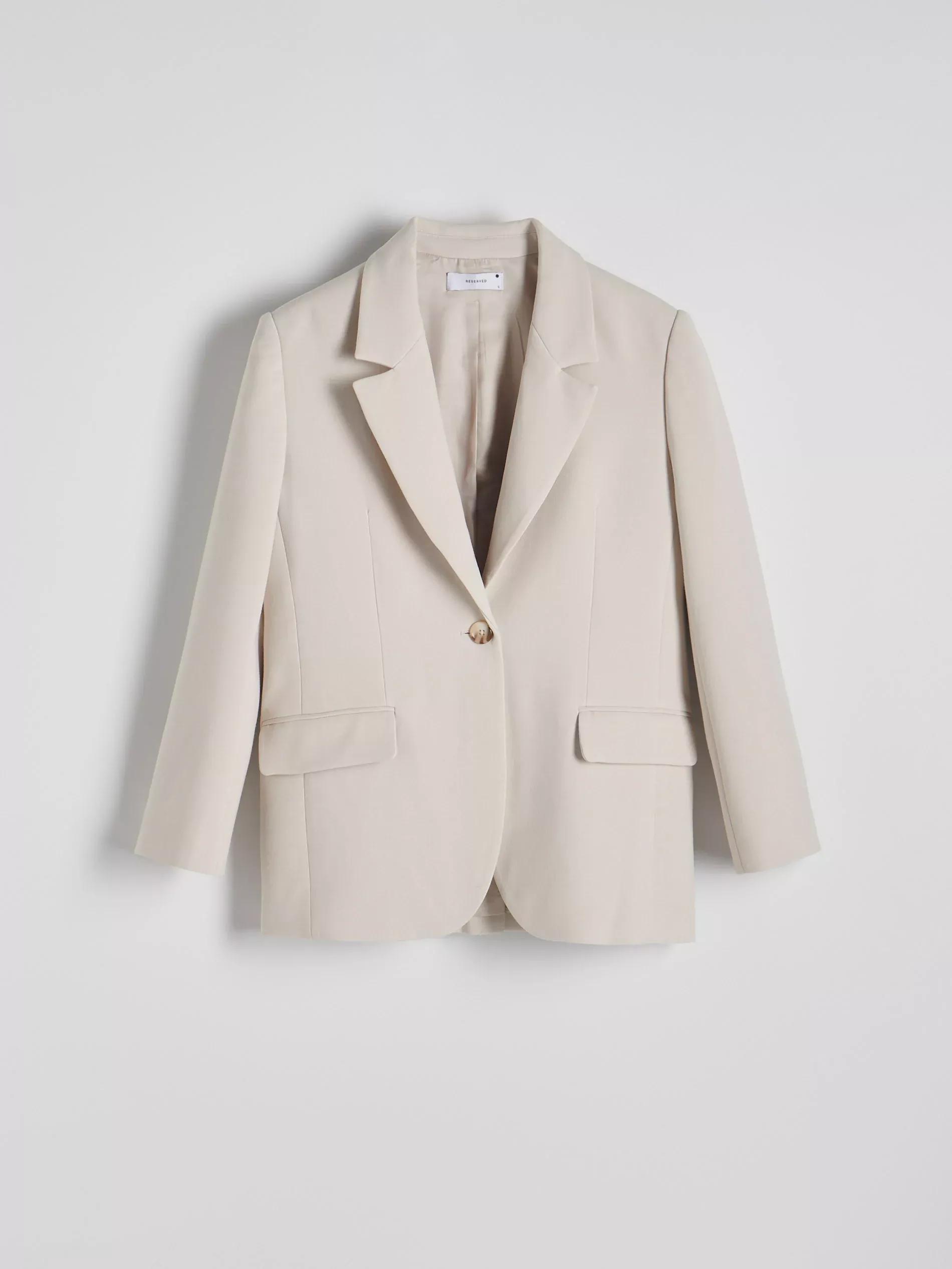 Beige Plain Single Breasted Blazer, Beige, medium