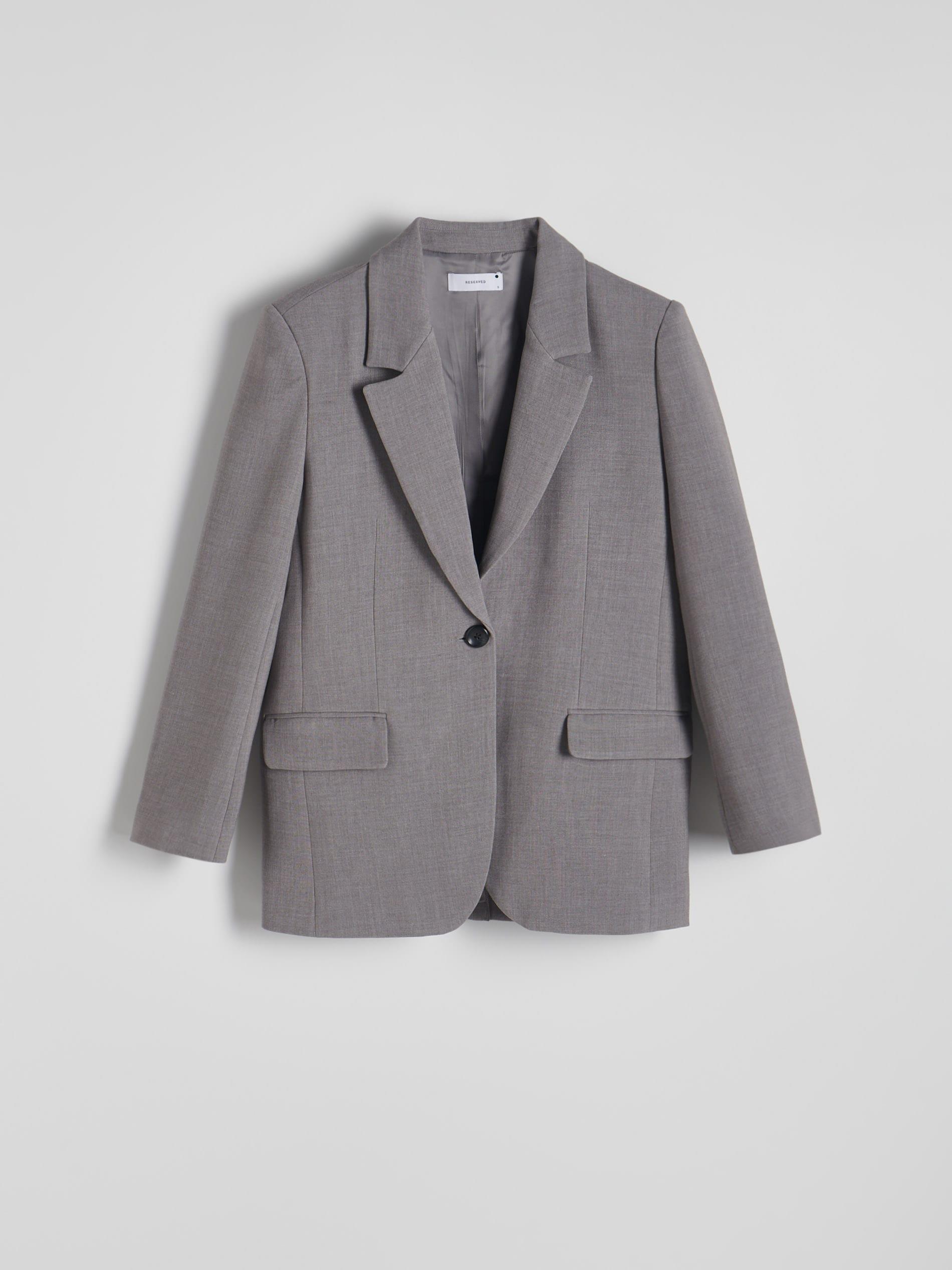 Grey Plain Single Breasted Blazer, , medium