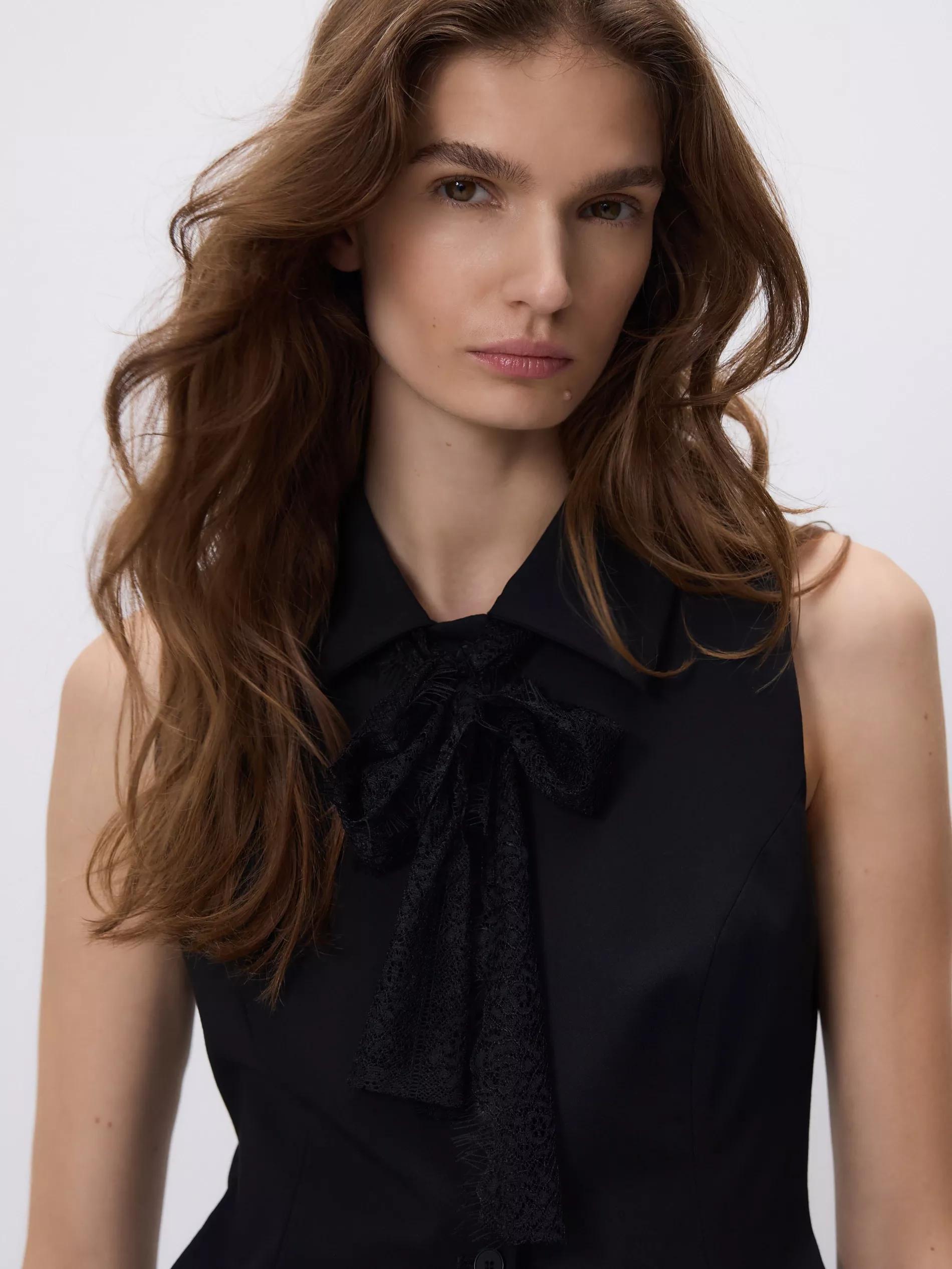 Black Vest With Tie Detail, Black, large image number 0