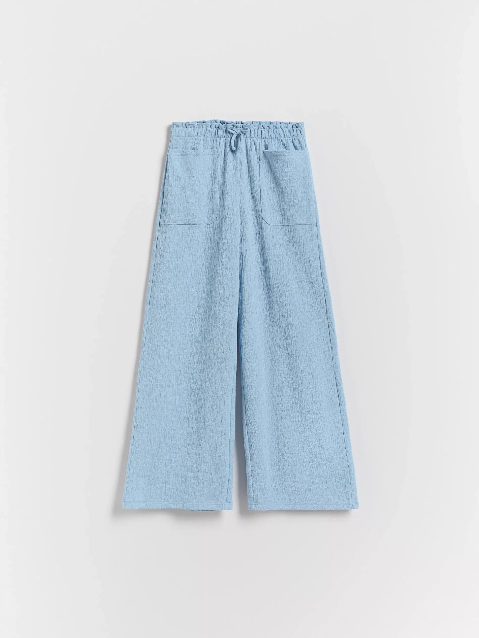 Blue Textured Fabric Trousers With Pockets, Blue, large image number 0
