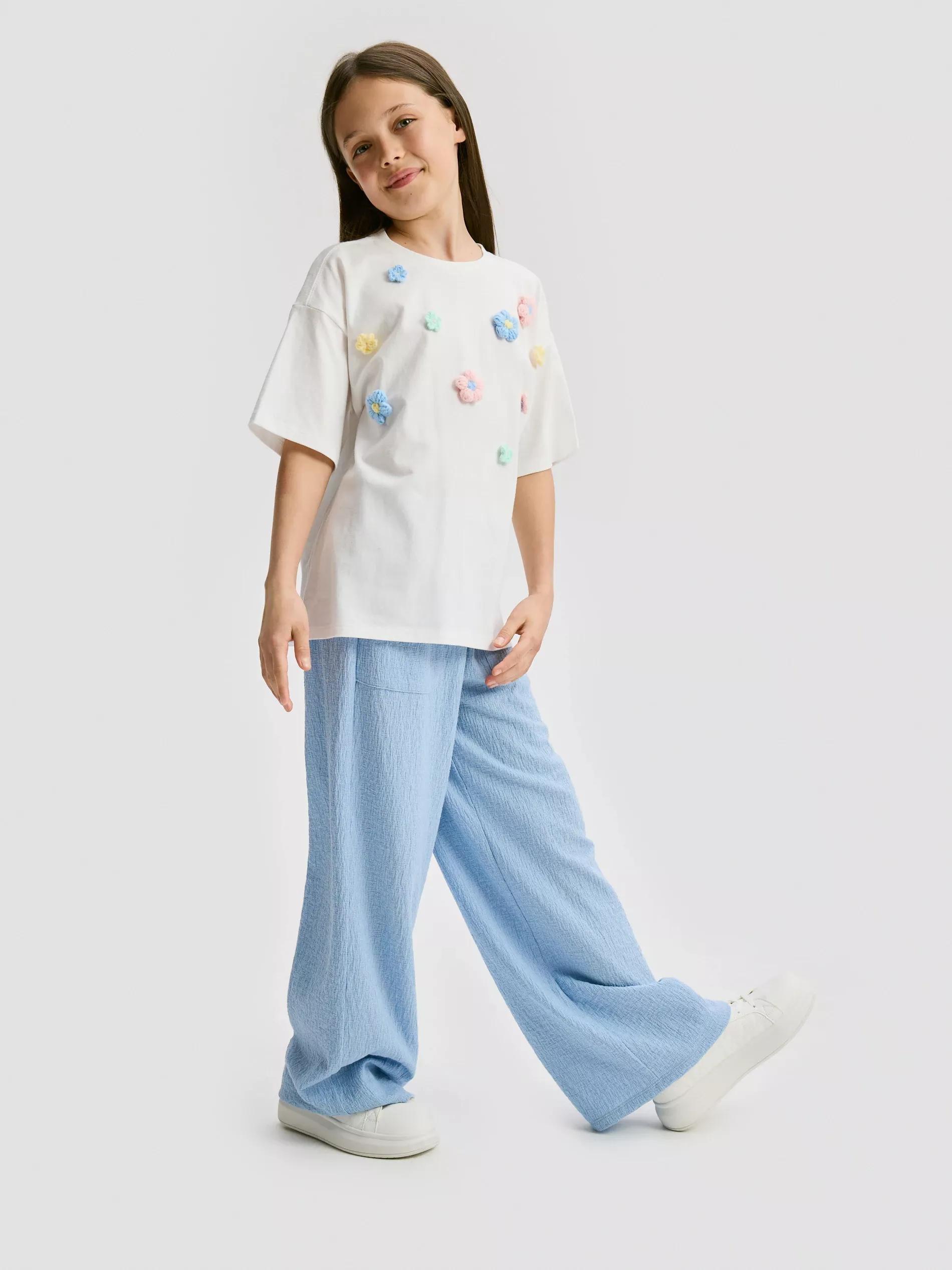 Blue Textured Fabric Trousers With Pockets, Blue, large image number 2