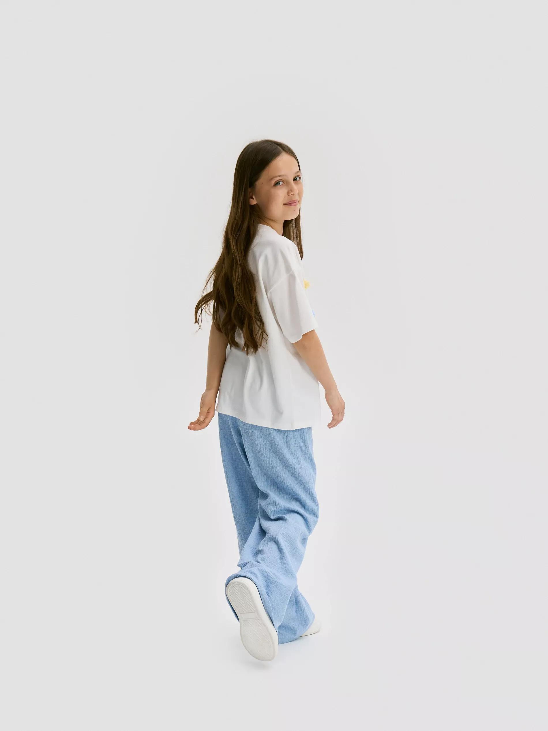 Blue Textured Fabric Trousers With Pockets, Blue, large image number 3