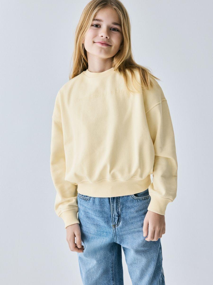 Yellow Printed Sweatshirt, Ivory, large image number 0