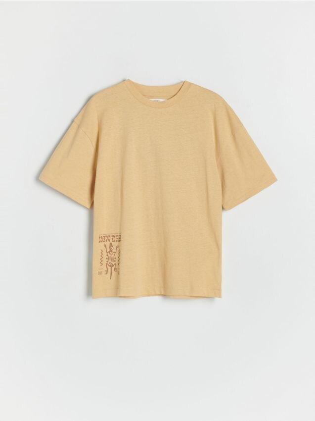 Beige Linen Blend T-Shirt, Kids Boys, , large image number 0