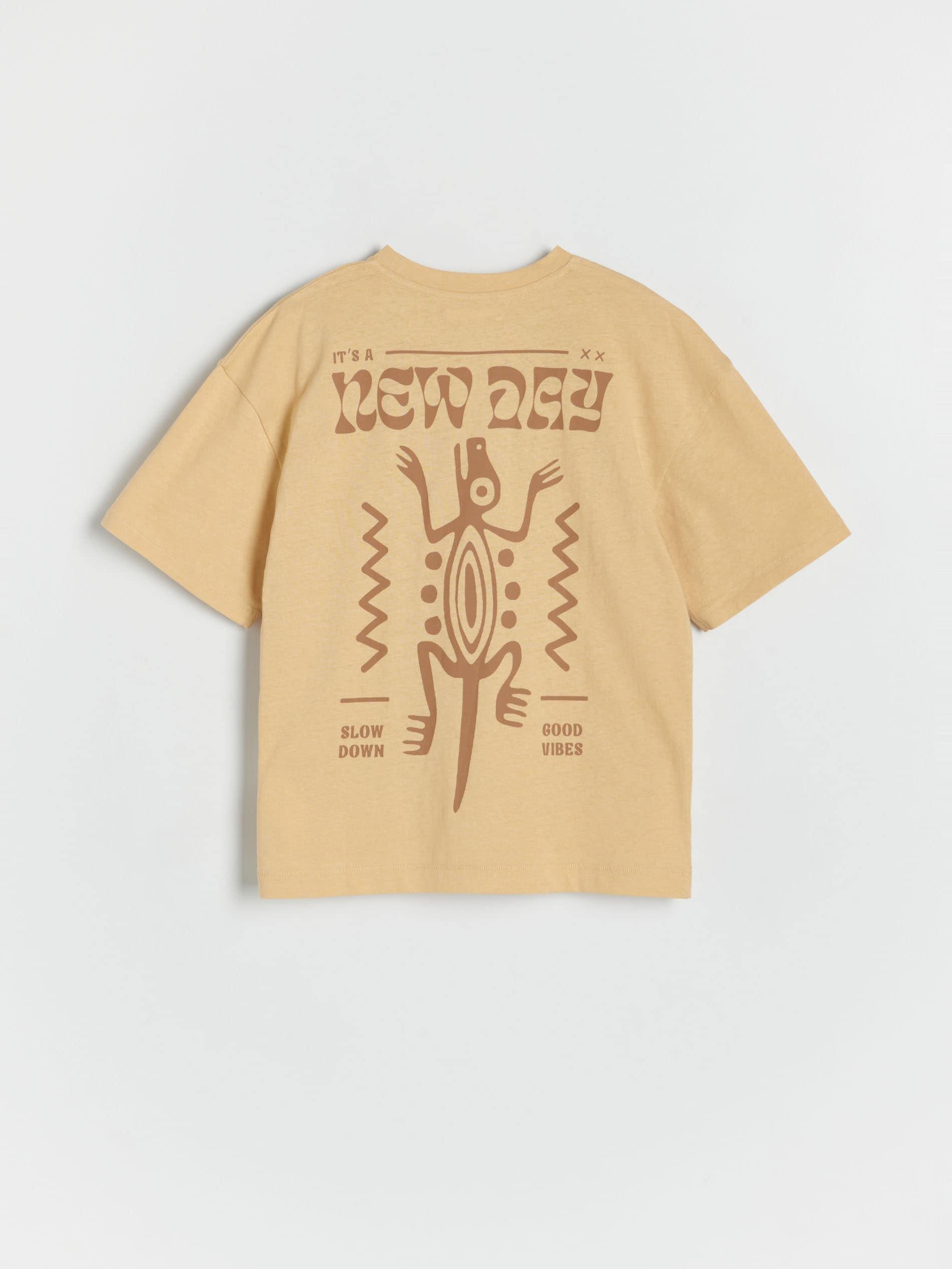 Beige Linen Blend T-Shirt, Kids Boys, , large image number 2