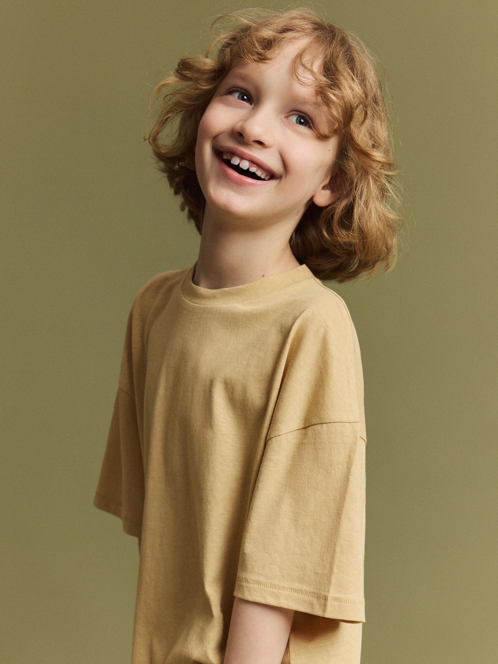 Beige Linen Blend T-Shirt, Kids Boys, , large image number 5