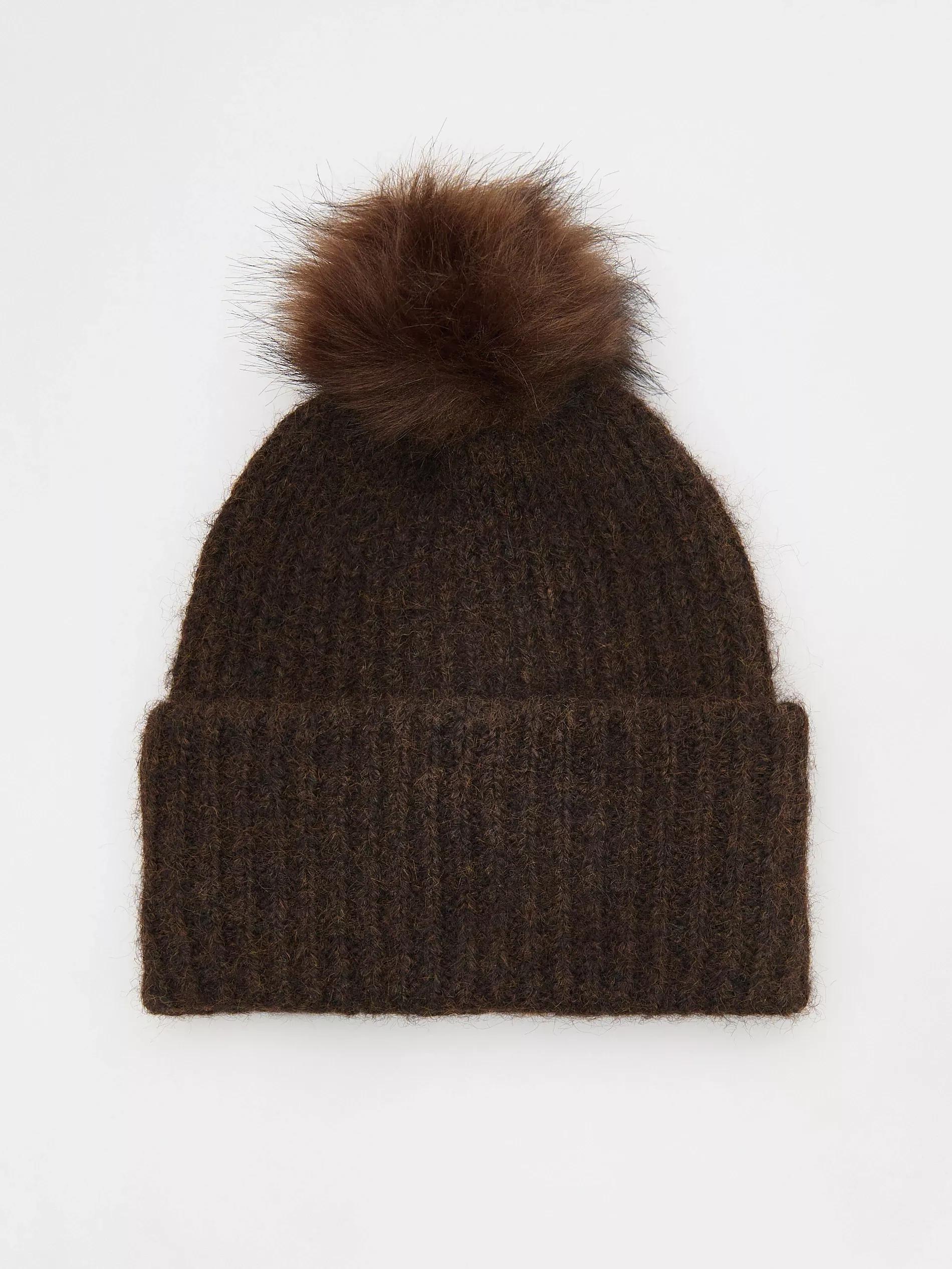 Cream Detailed Beanie, Brown, large image number 0