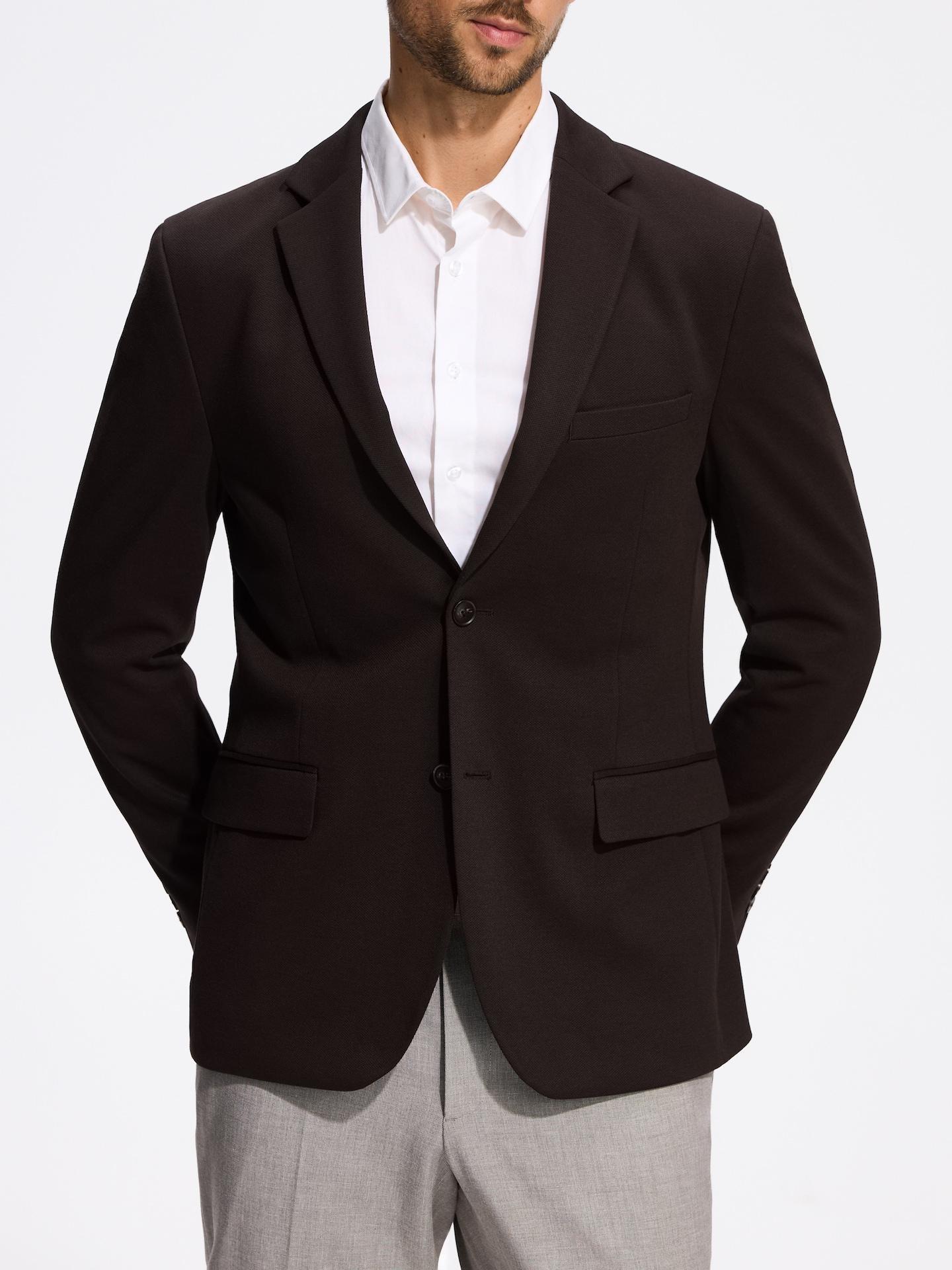 Brown Slim Fit Blazer With Viscose, Brown, medium