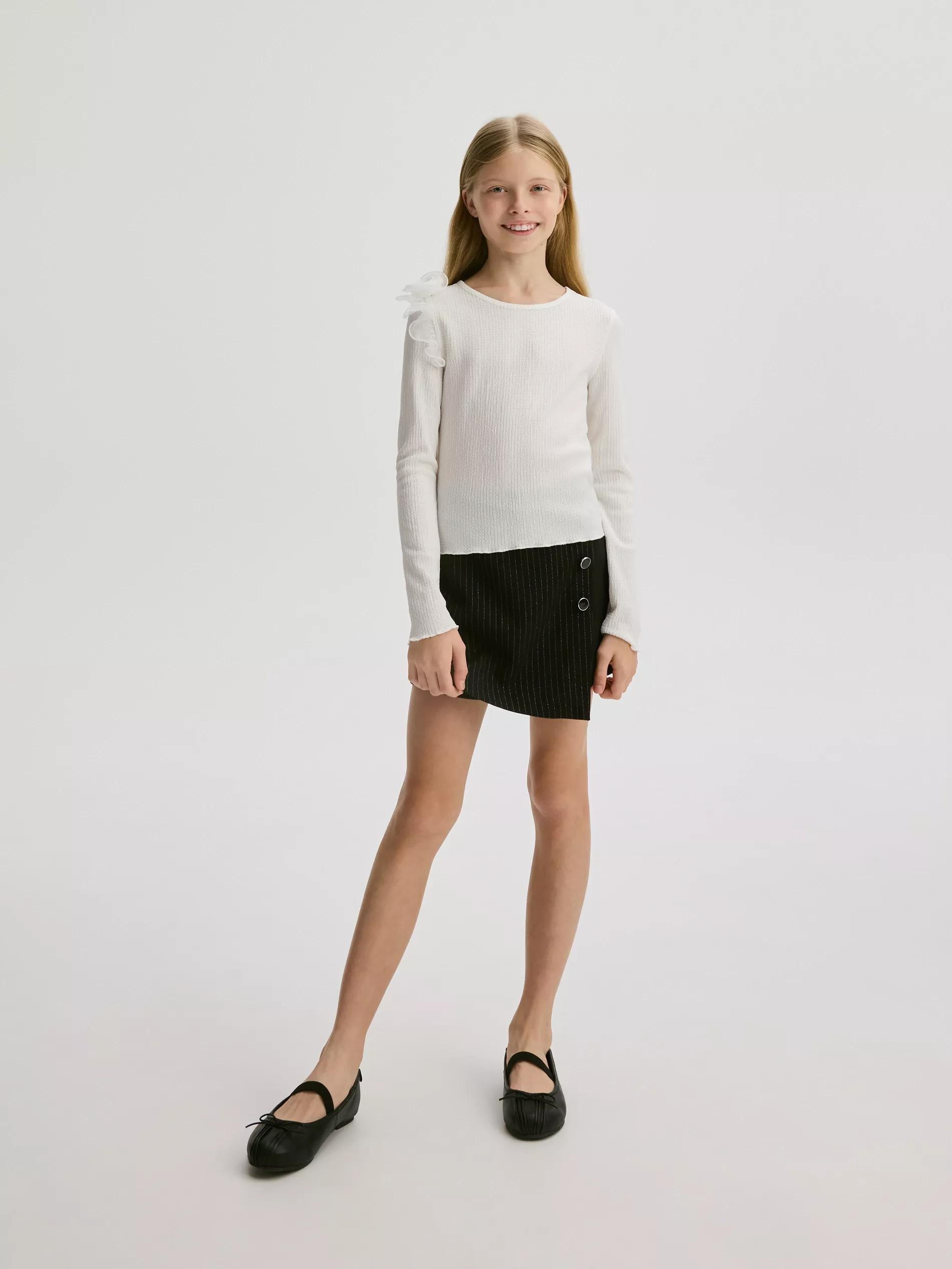 Cream Structured Long Sleeve Blouse, Kids Girls, , large image number 0