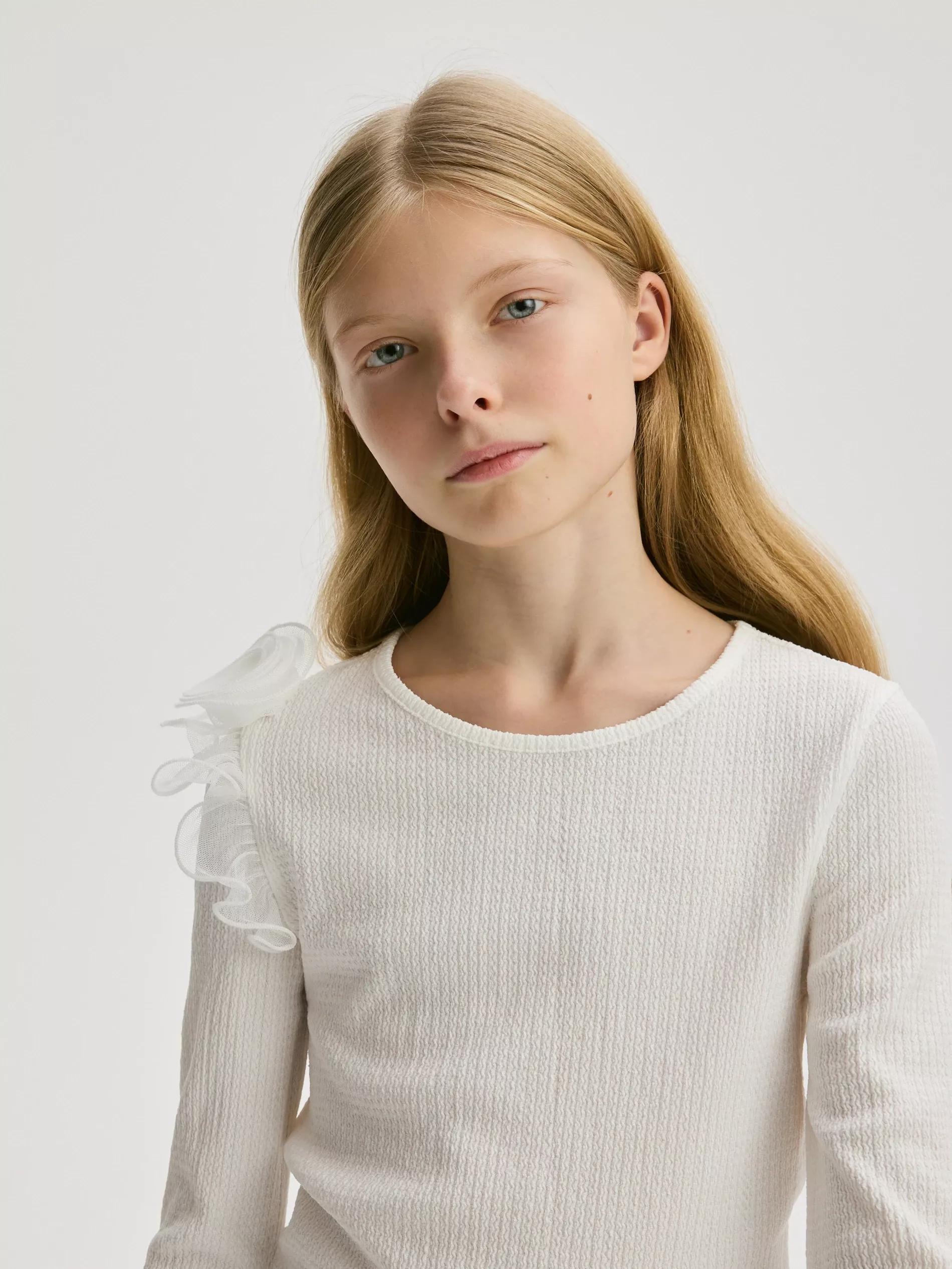Cream Structured Long Sleeve Blouse, Kids Girls, , large image number 1