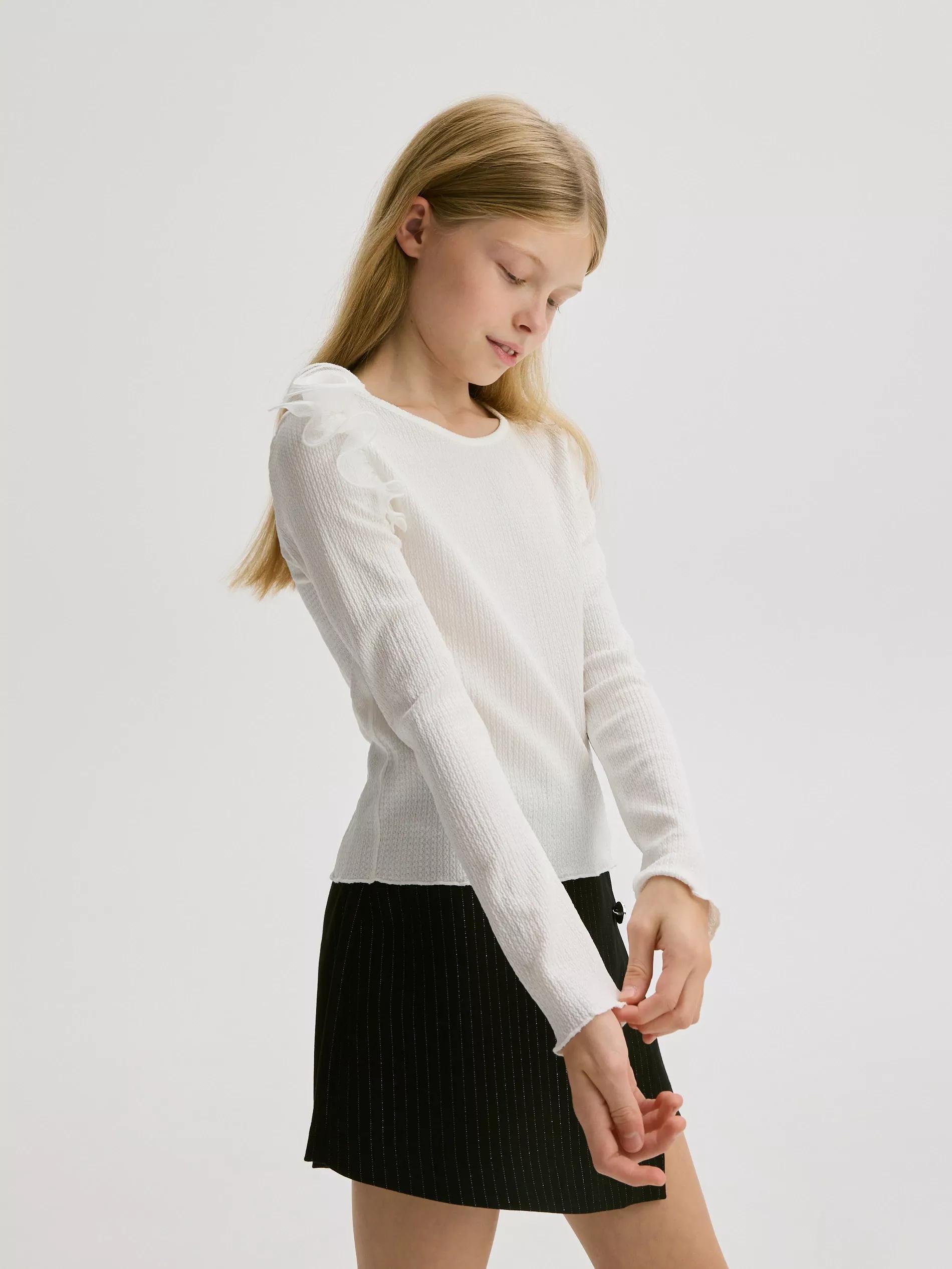 Cream Structured Long Sleeve Blouse, Kids Girls, , large image number 3