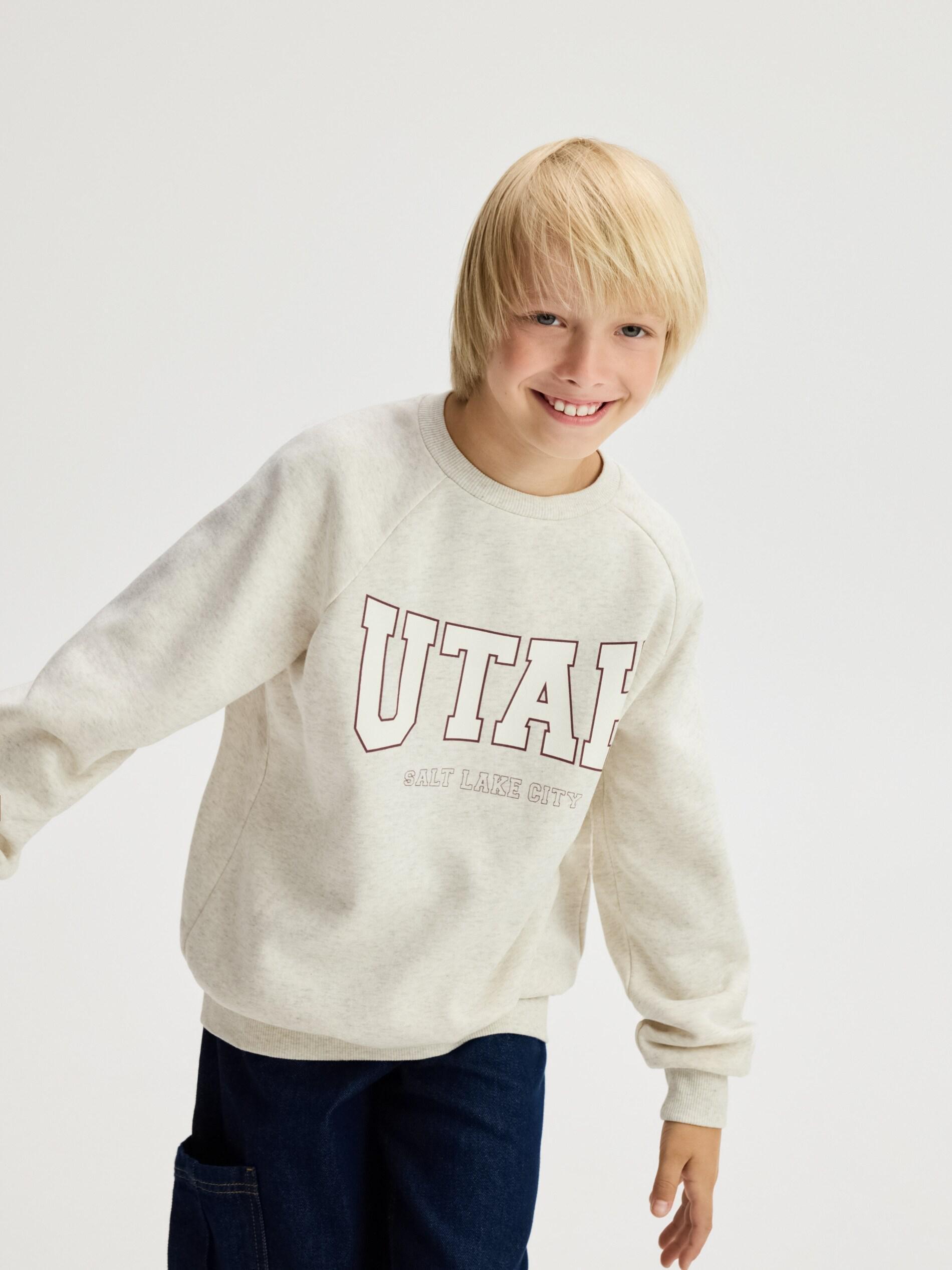 Beige Letter Print Sweatshirt, Beige, large image number 1