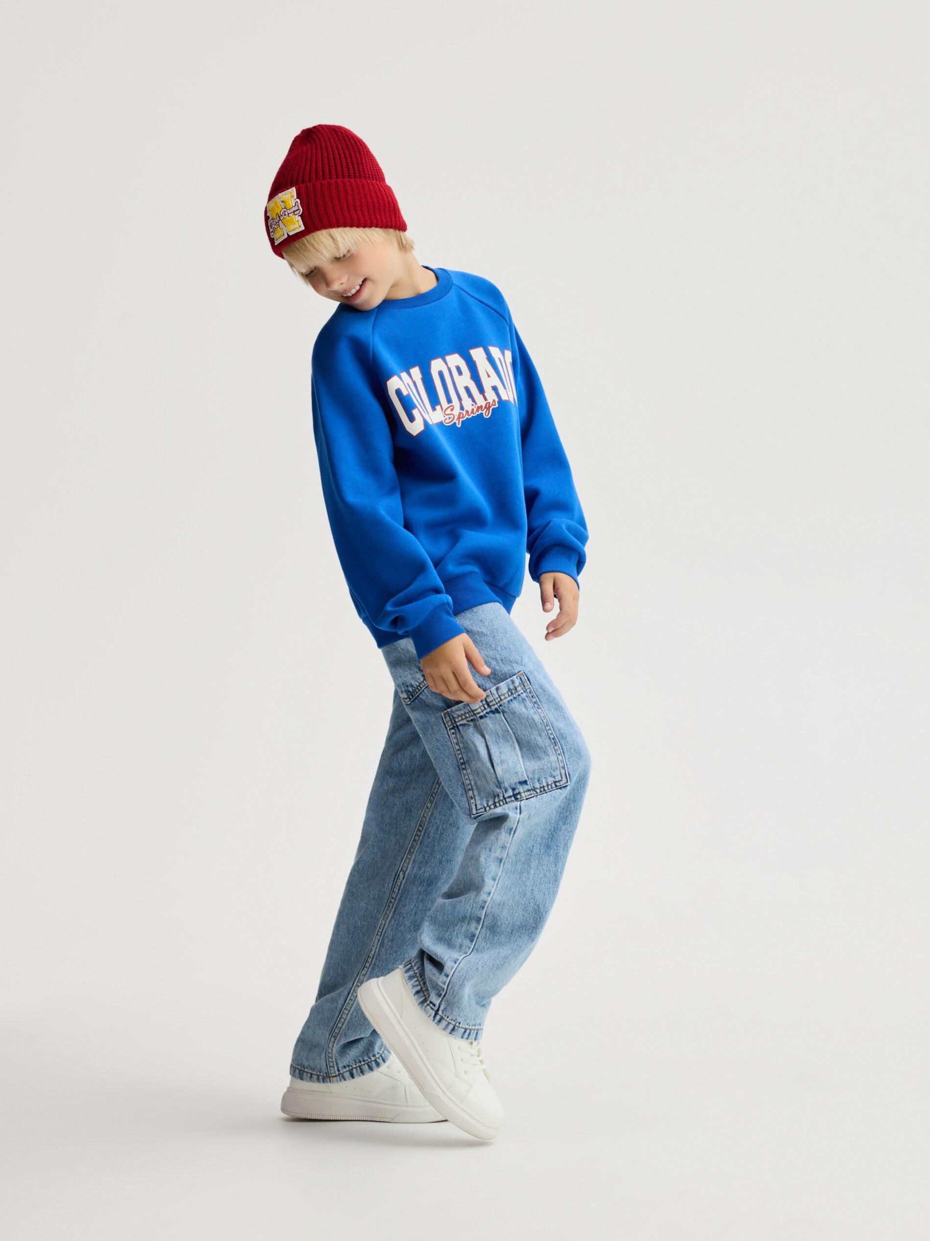 Blue Letter Print Sweatshirt, Blue, medium