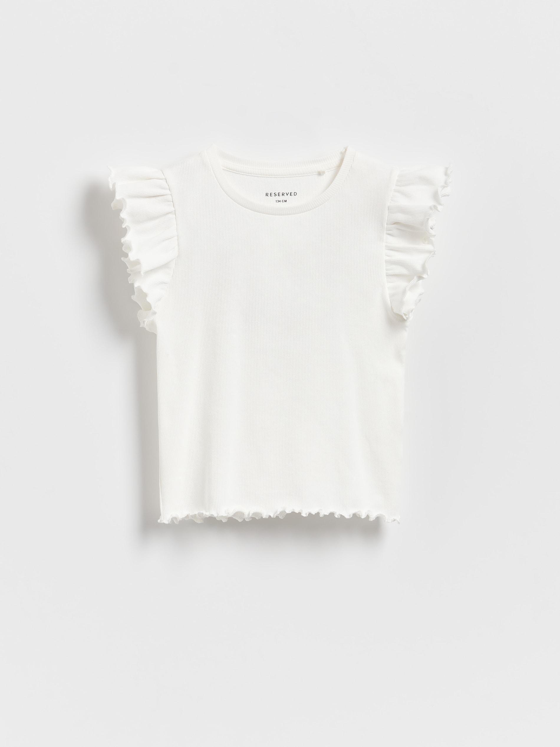 Cream Rib Knit T-Shirt With Ruffle Sleeves, , large image number 0