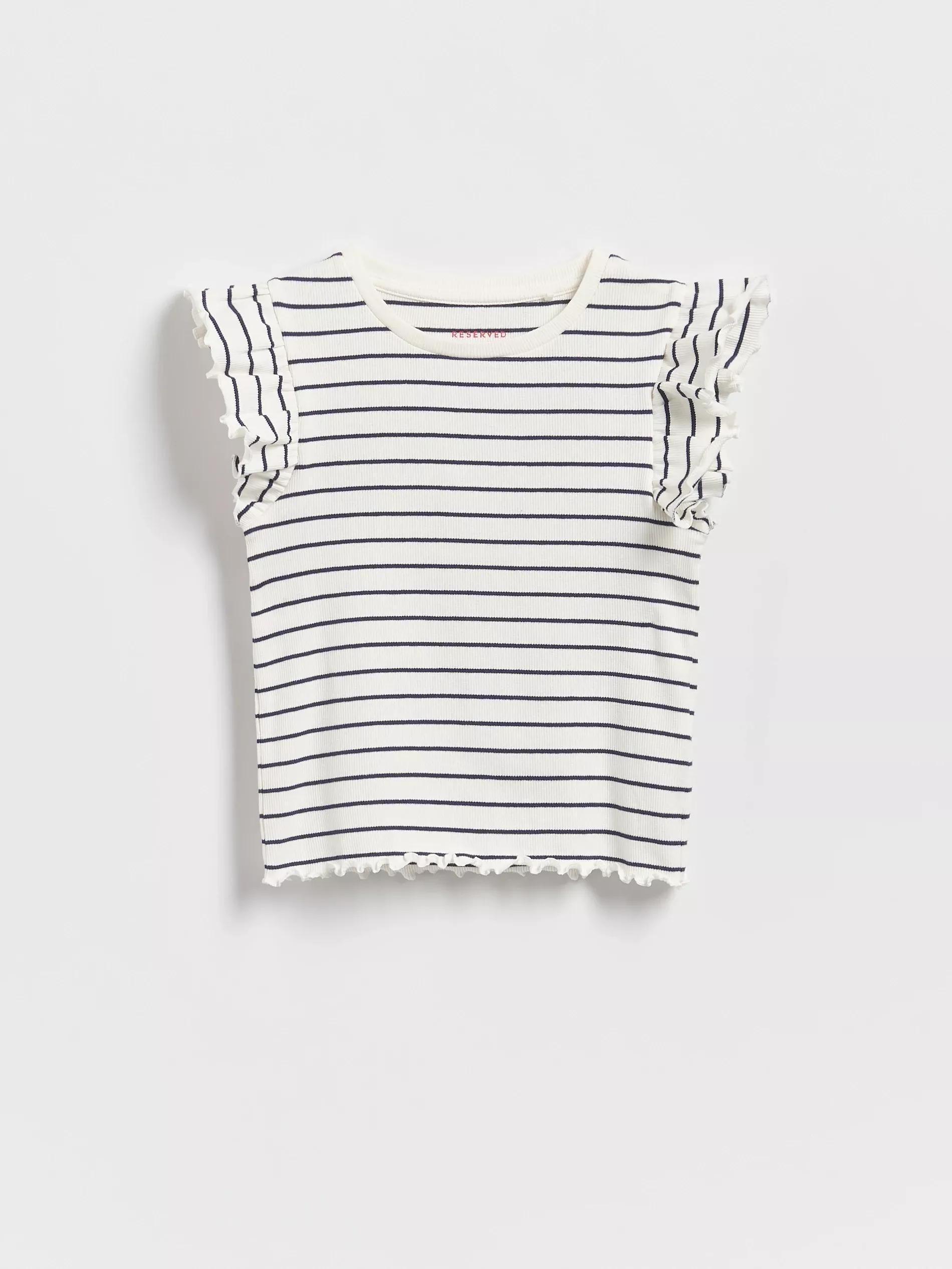 Multicolour Rib Knit T-Shirt With Ruffle Sleeves, Multicolor, medium