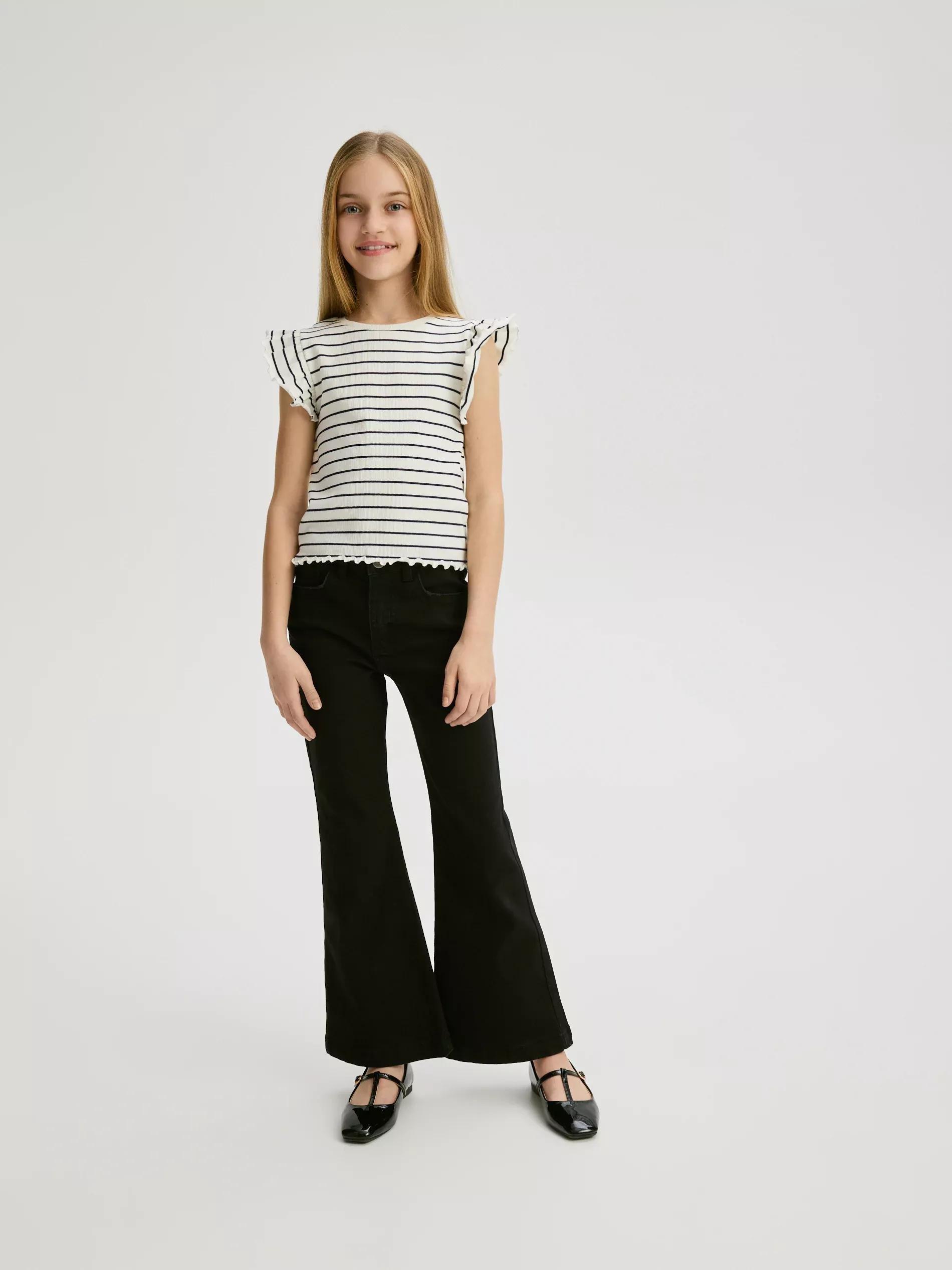 Multicolour Rib Knit T-Shirt With Ruffle Sleeves, , large image number 3