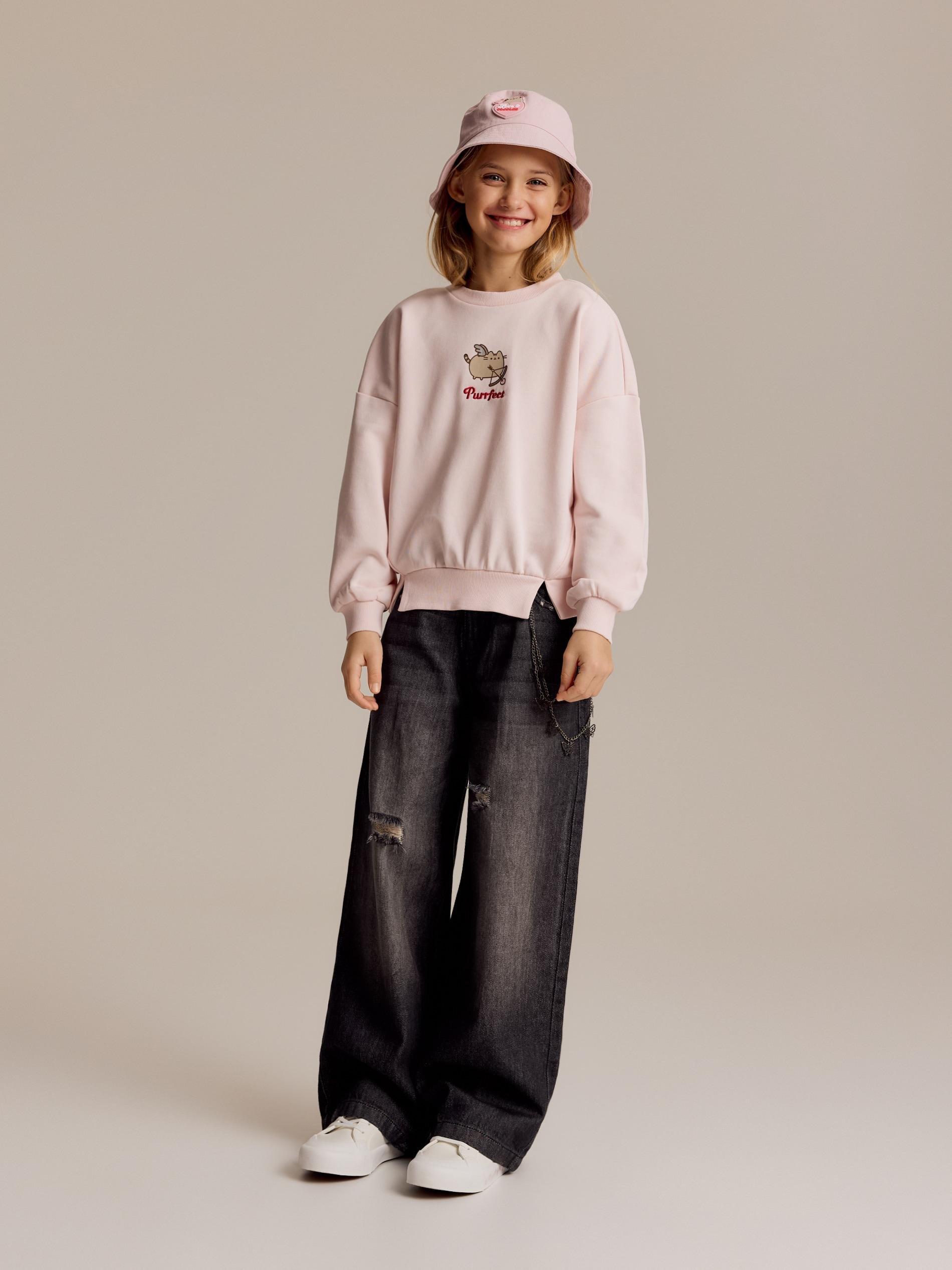 Pink Pusheen Applique Sweatshirt, Pink, medium