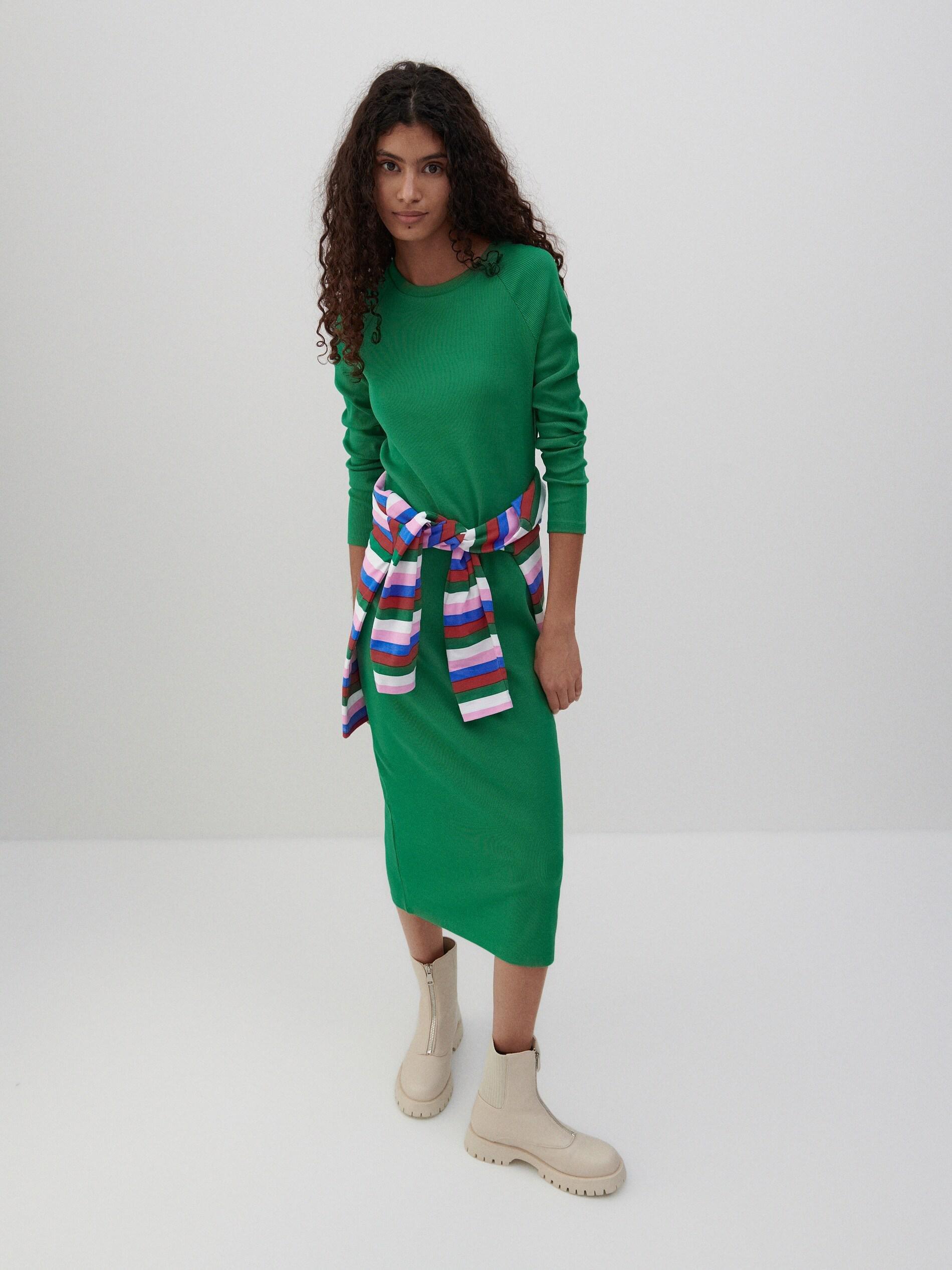 Fresh Green Ribbed Dress, Women, , large image number 0