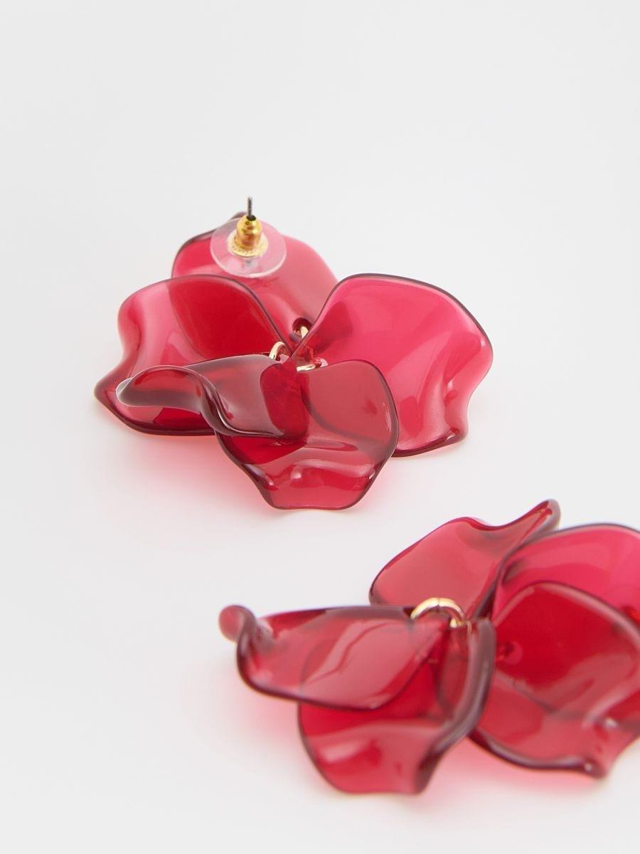 Brown Flower-Shaped Earrings, Burgundy, large image number 2