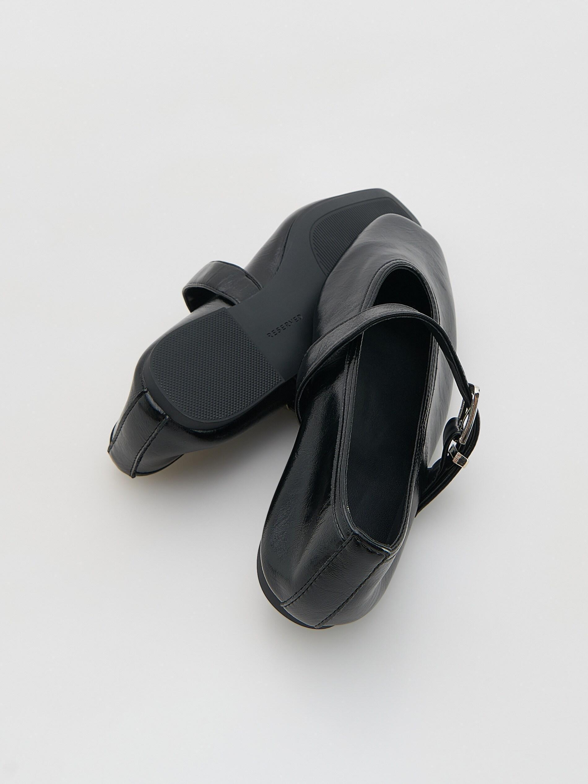 Black Leather Ballerinas With Strap, Black, large image number 3