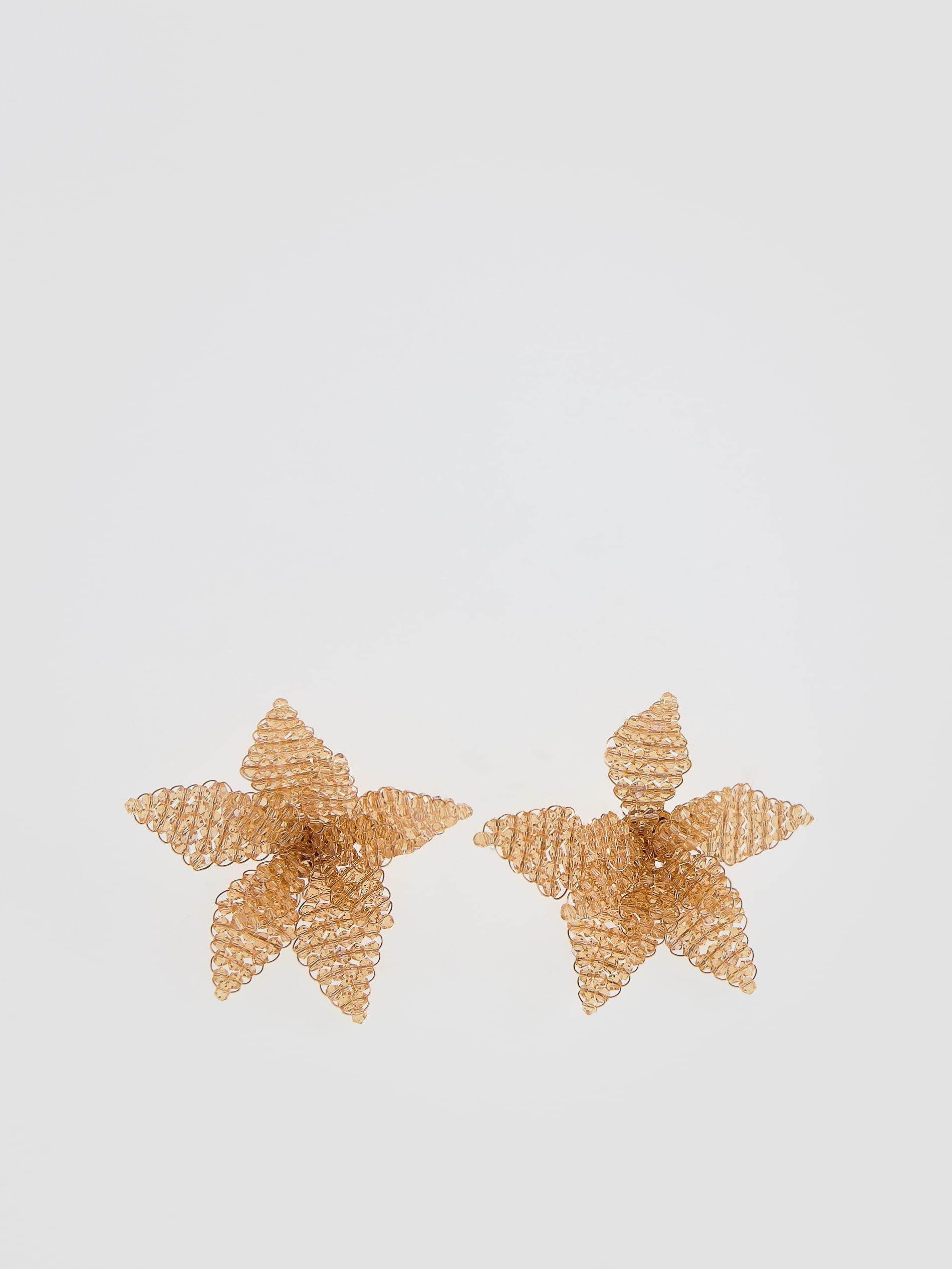 Beige Flower-Shaped Earrings, Beige, large image number 1