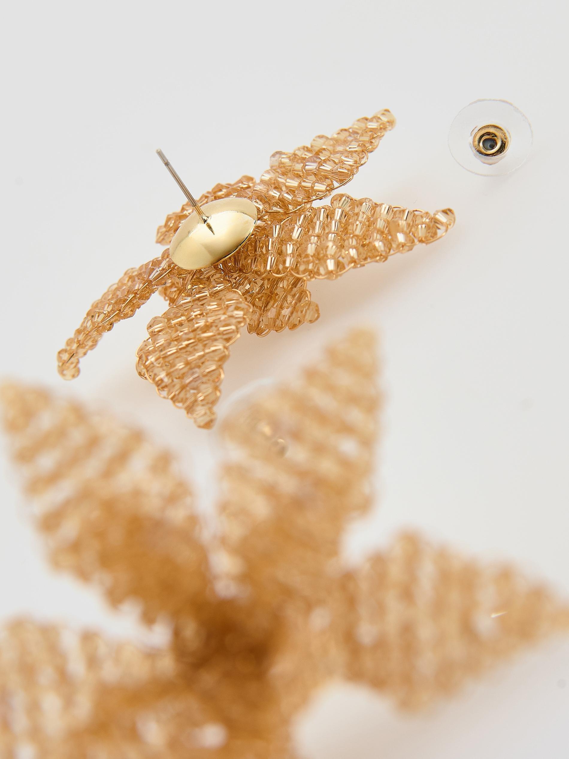 Beige Flower-Shaped Earrings, Beige, large image number 2