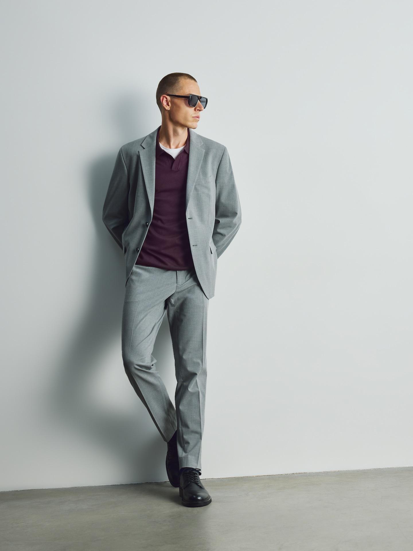Grey Slim Fit Blazer With Viscose, Grey, medium