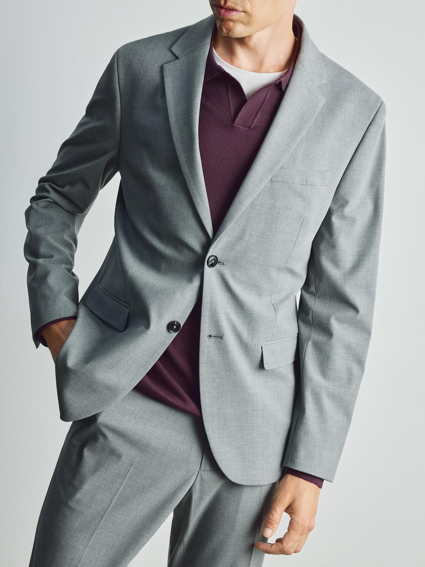 Grey Slim Fit Blazer With Viscose, Grey, medium
