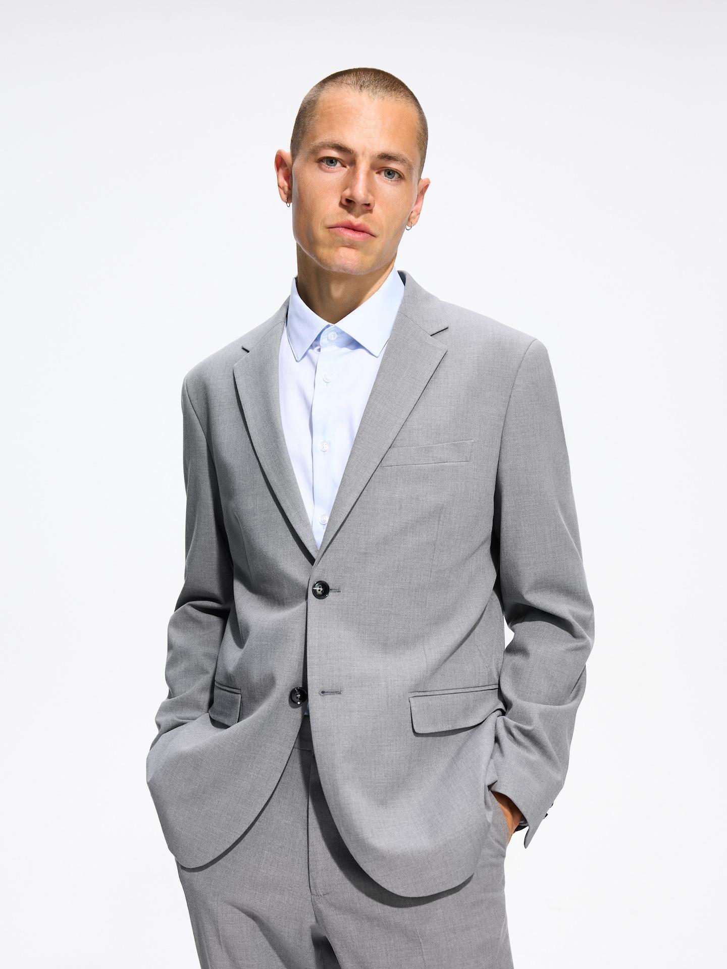 Grey Slim Fit Blazer With Viscose, Grey, large image number 3