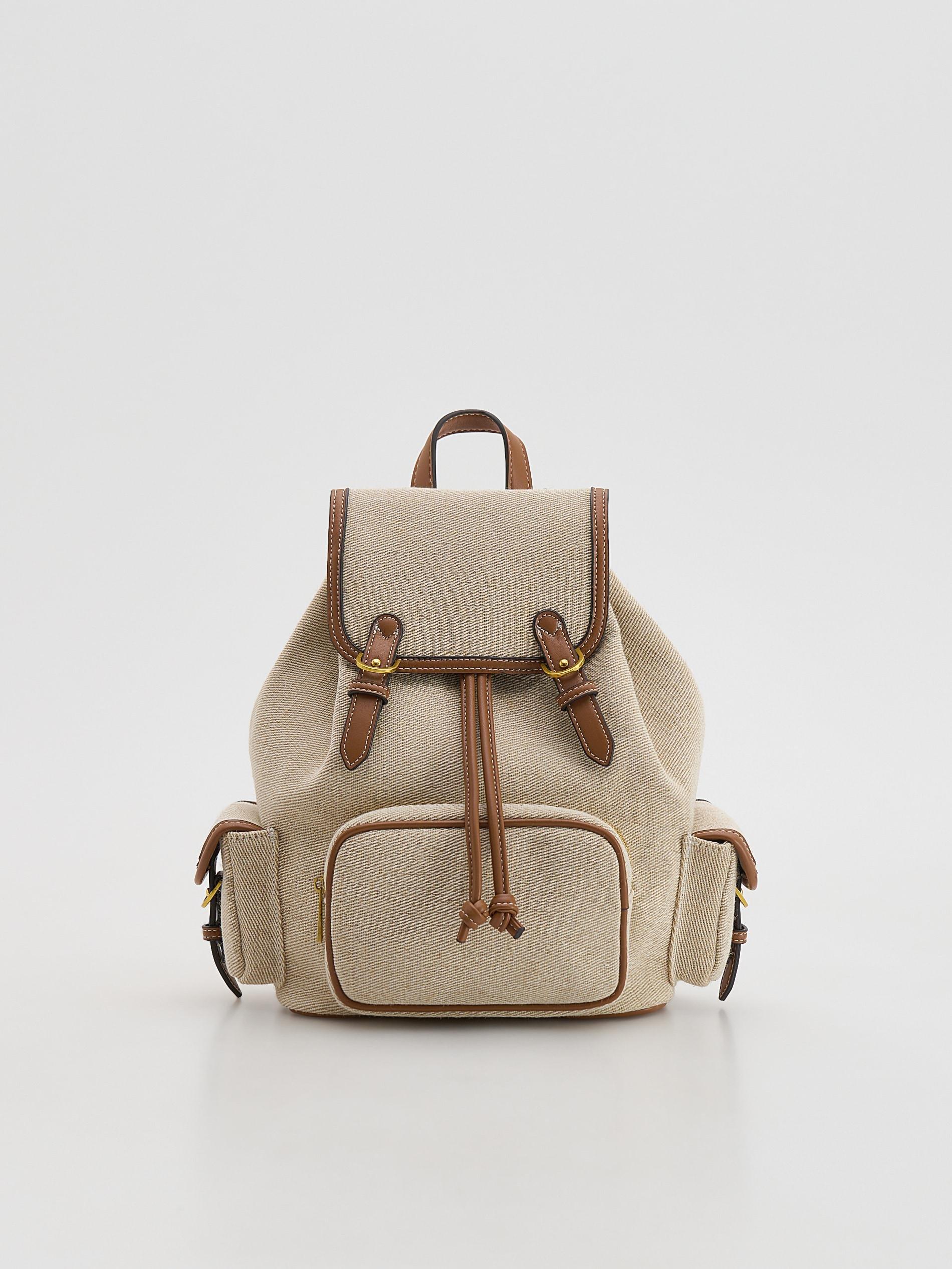 Brown Jacquard Backpack, Brown, large image number 0