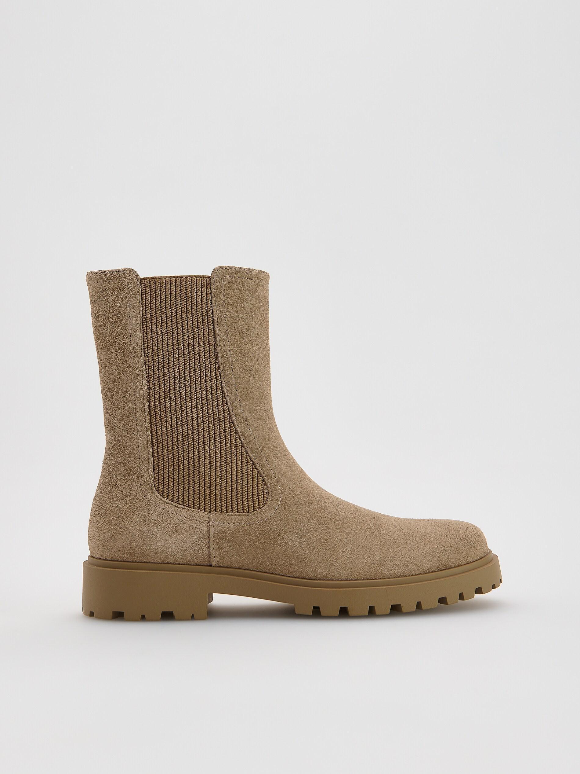 Beige Leather Ankle Boots, Beige, medium