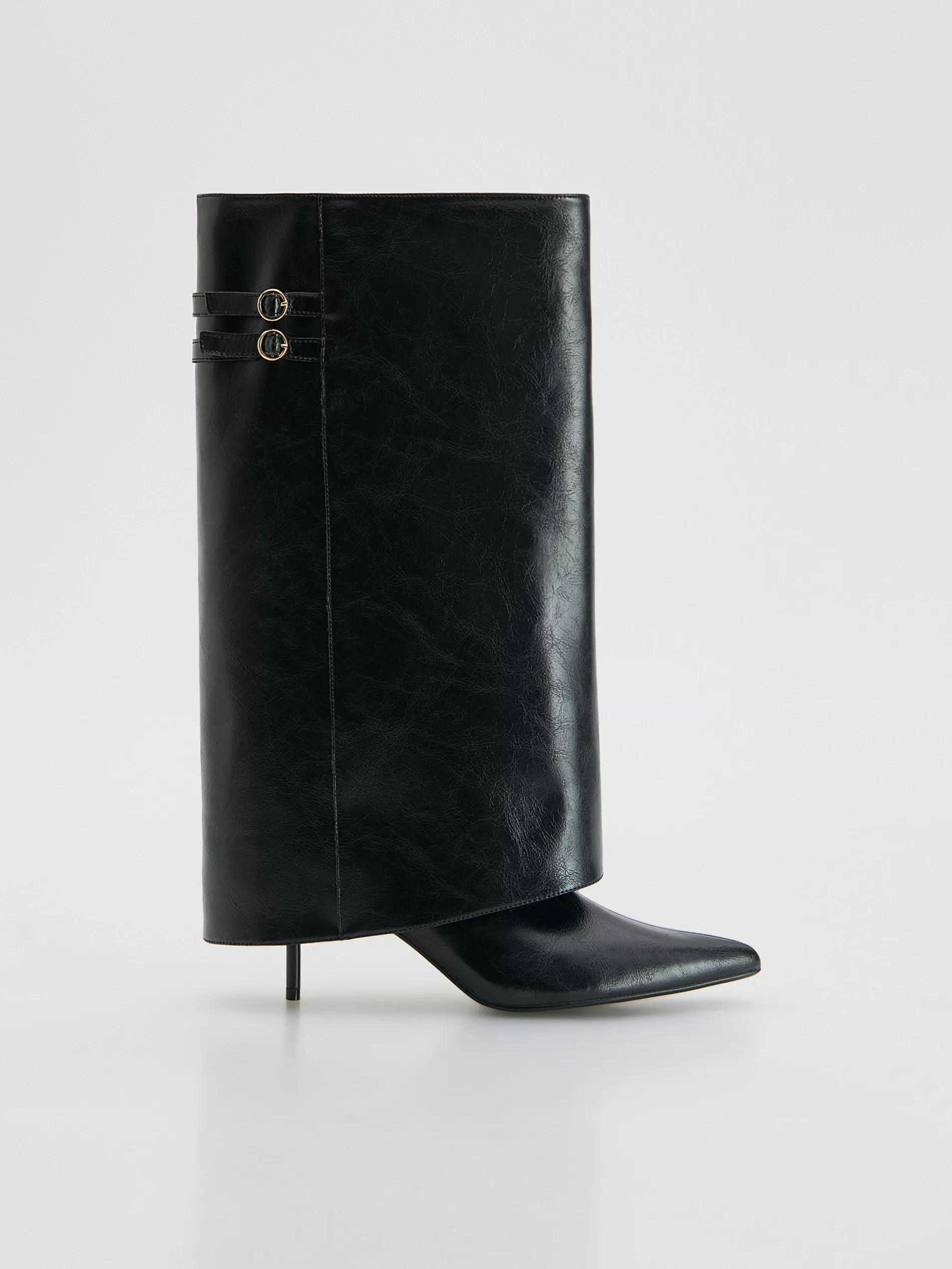 Black Leather Boots With Double Shaft, Black, large image number 0